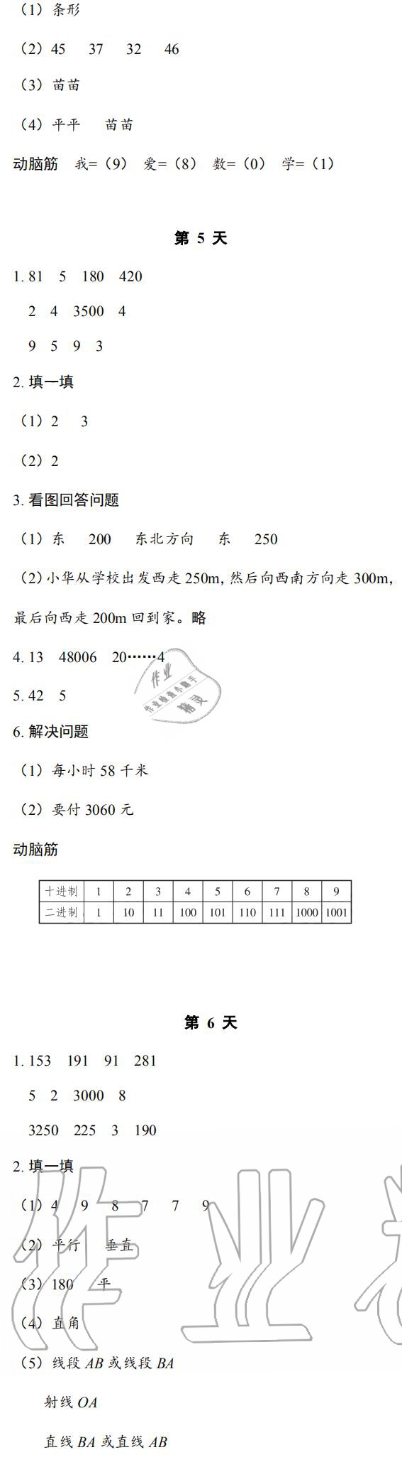 2020年暑假作業(yè)本四年級(jí)數(shù)學(xué)科學(xué)浙江教育出版社 參考答案第3頁