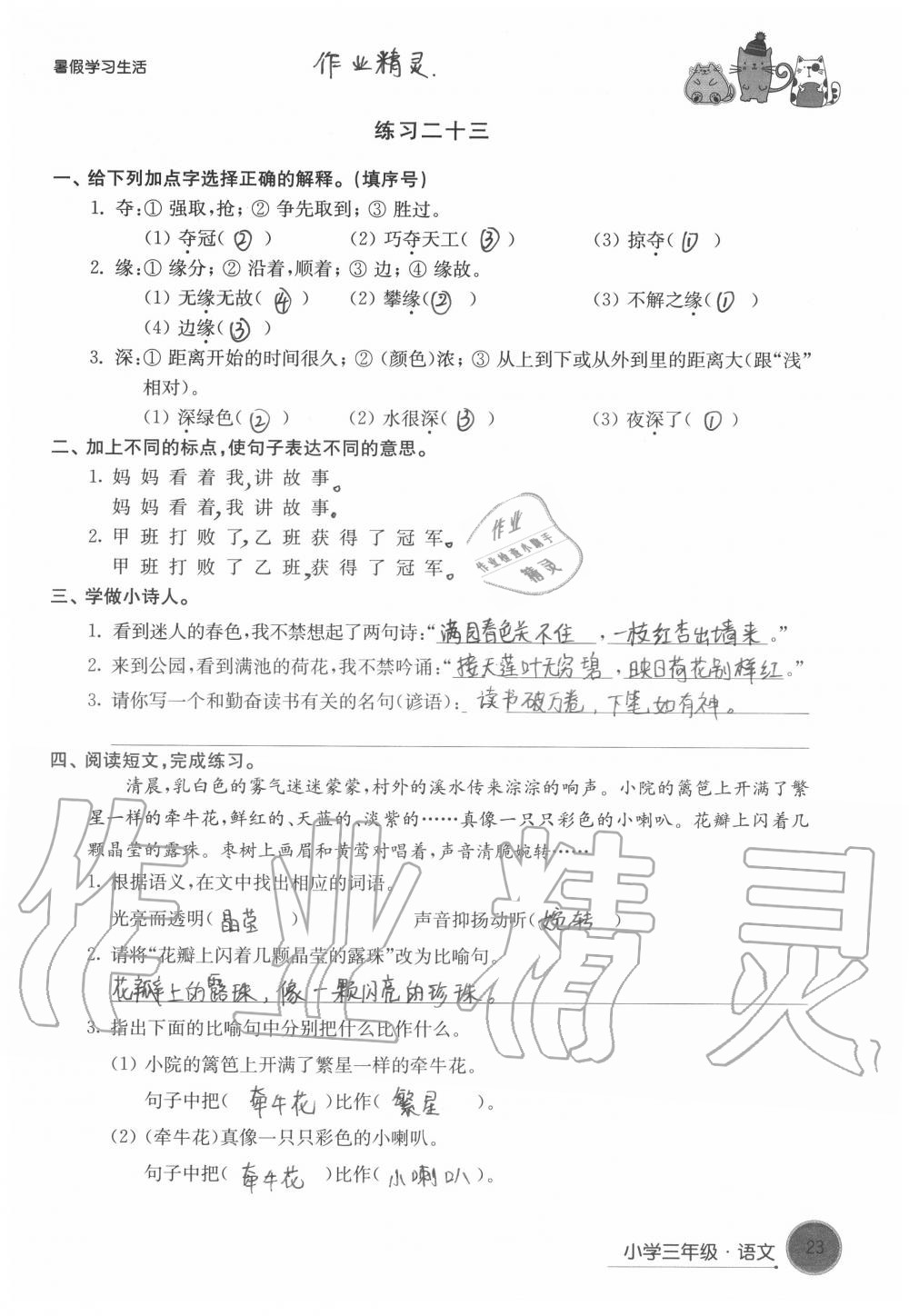 2020年暑假学习生活小学三年级译林出版社 第23页