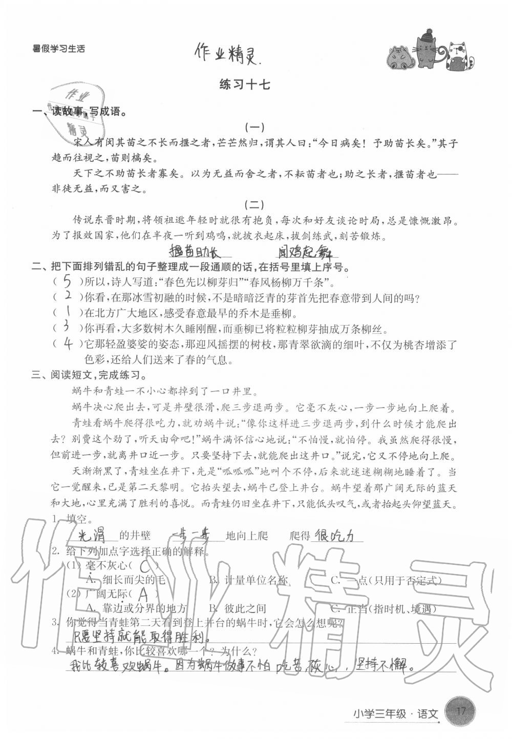 2020年暑假学习生活小学三年级译林出版社 第17页