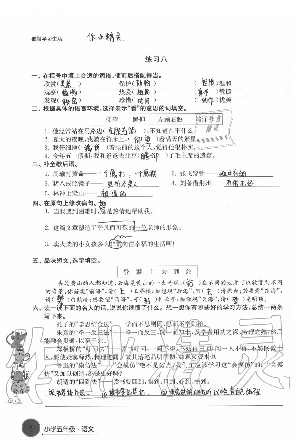 2020年暑假学习生活小学五年级译林出版社 第8页