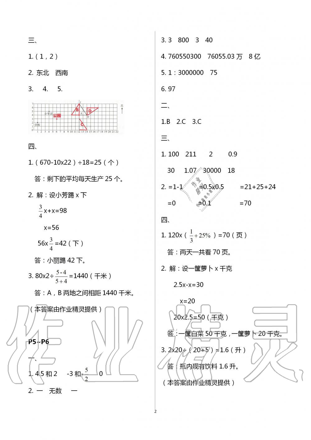 2020年暑假作業(yè)快樂的假日六年級數(shù)學(xué) 第2頁