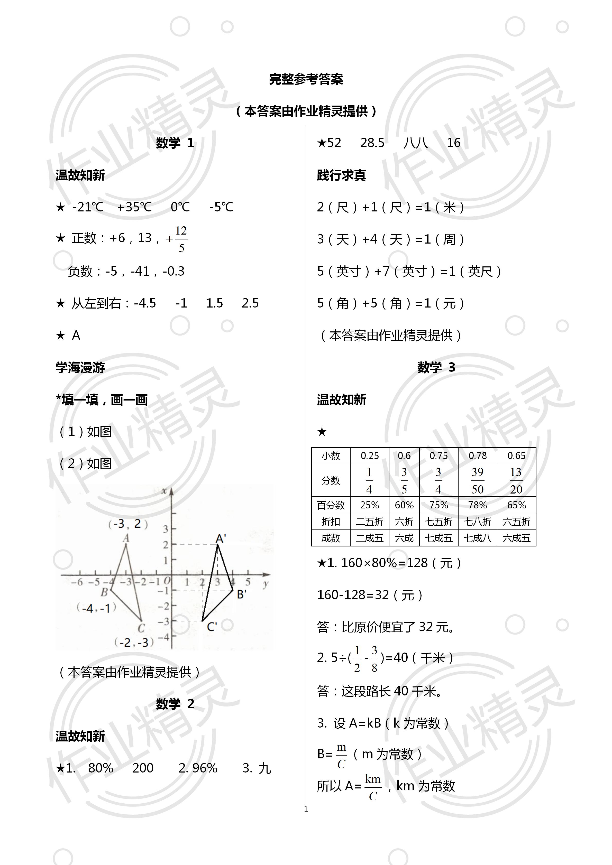 2020年假期学习乐园暑假六年级数学科学 第1页