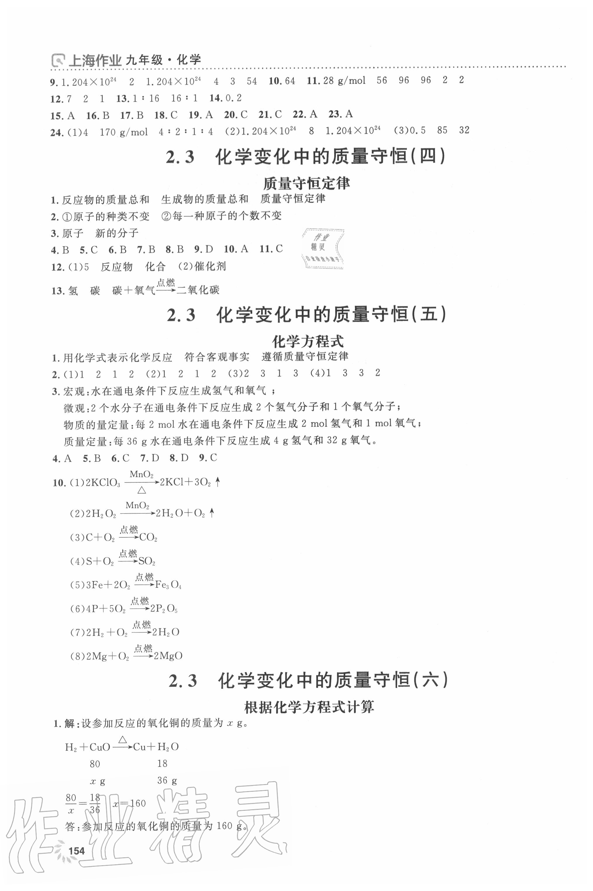 2020年上海作业九年级化学上册沪教版 第6页