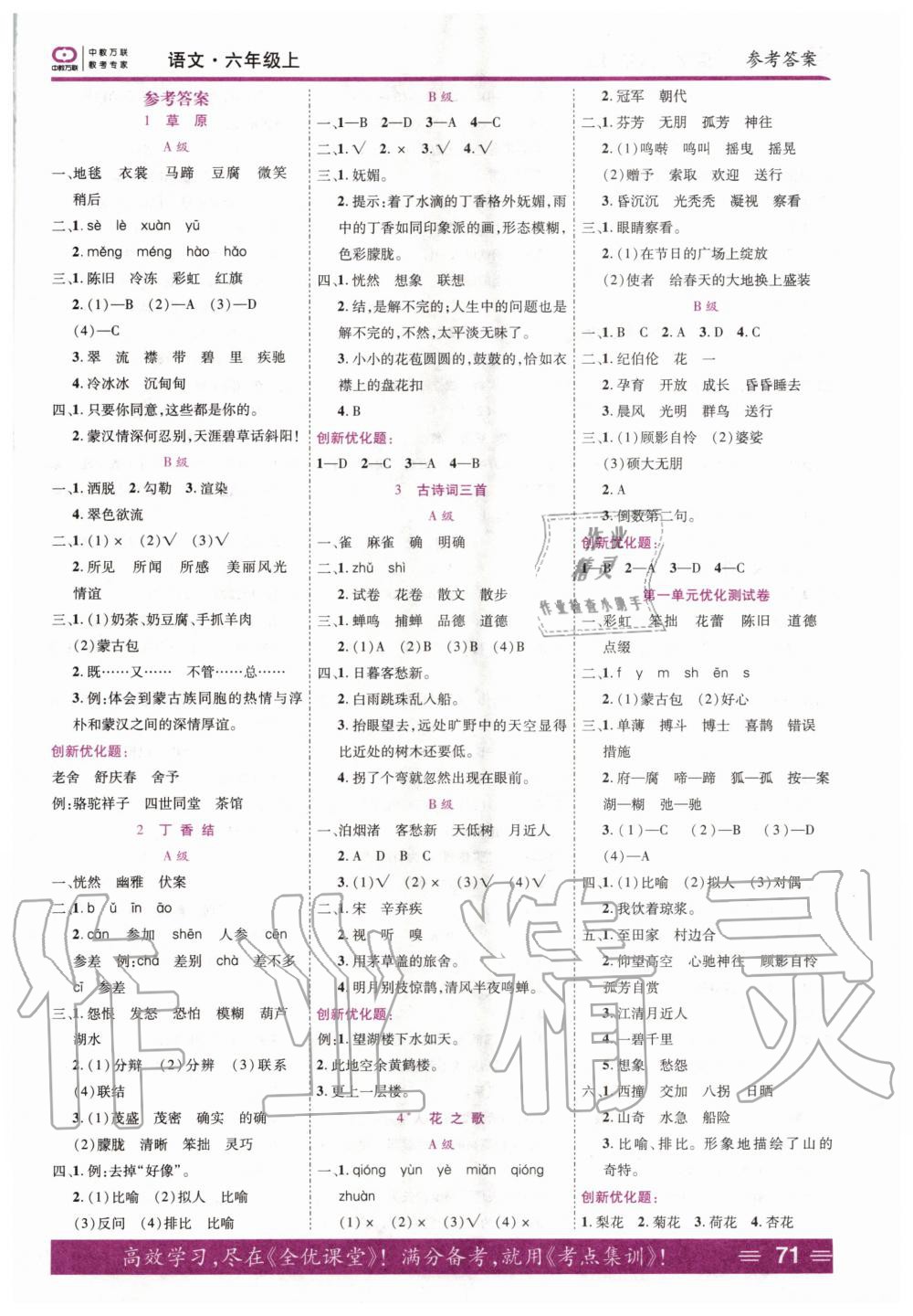 2020年全优训练零失误优化作业本六年级语文上册人教版 第1页