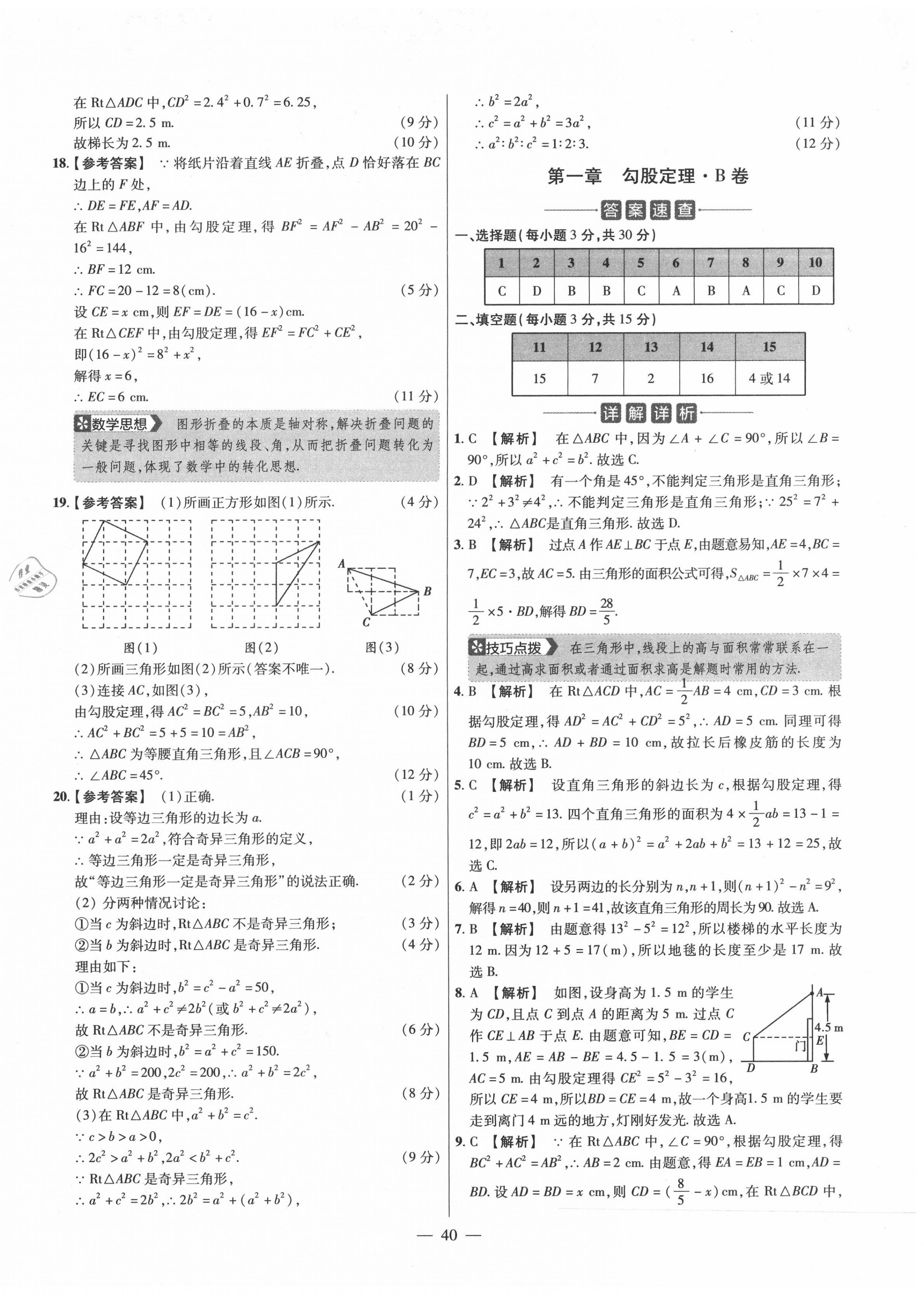 2020年金考卷活页题选八年级数学上册北师大版 参考答案第2页