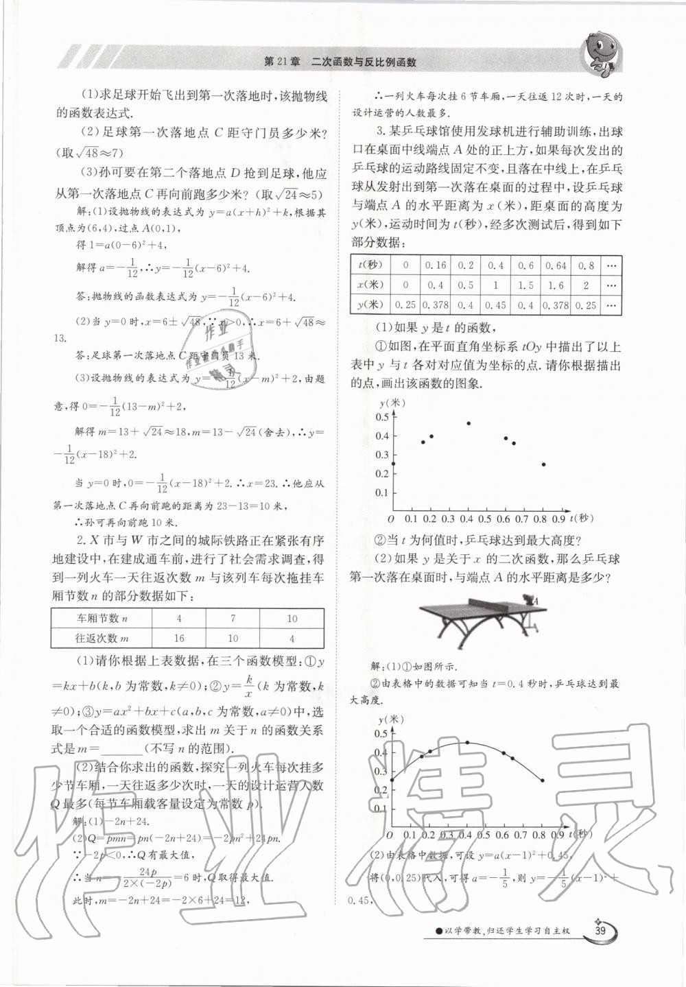 2020年金太陽(yáng)導(dǎo)學(xué)案九年級(jí)數(shù)學(xué)全一冊(cè)滬科版 參考答案第39頁(yè)