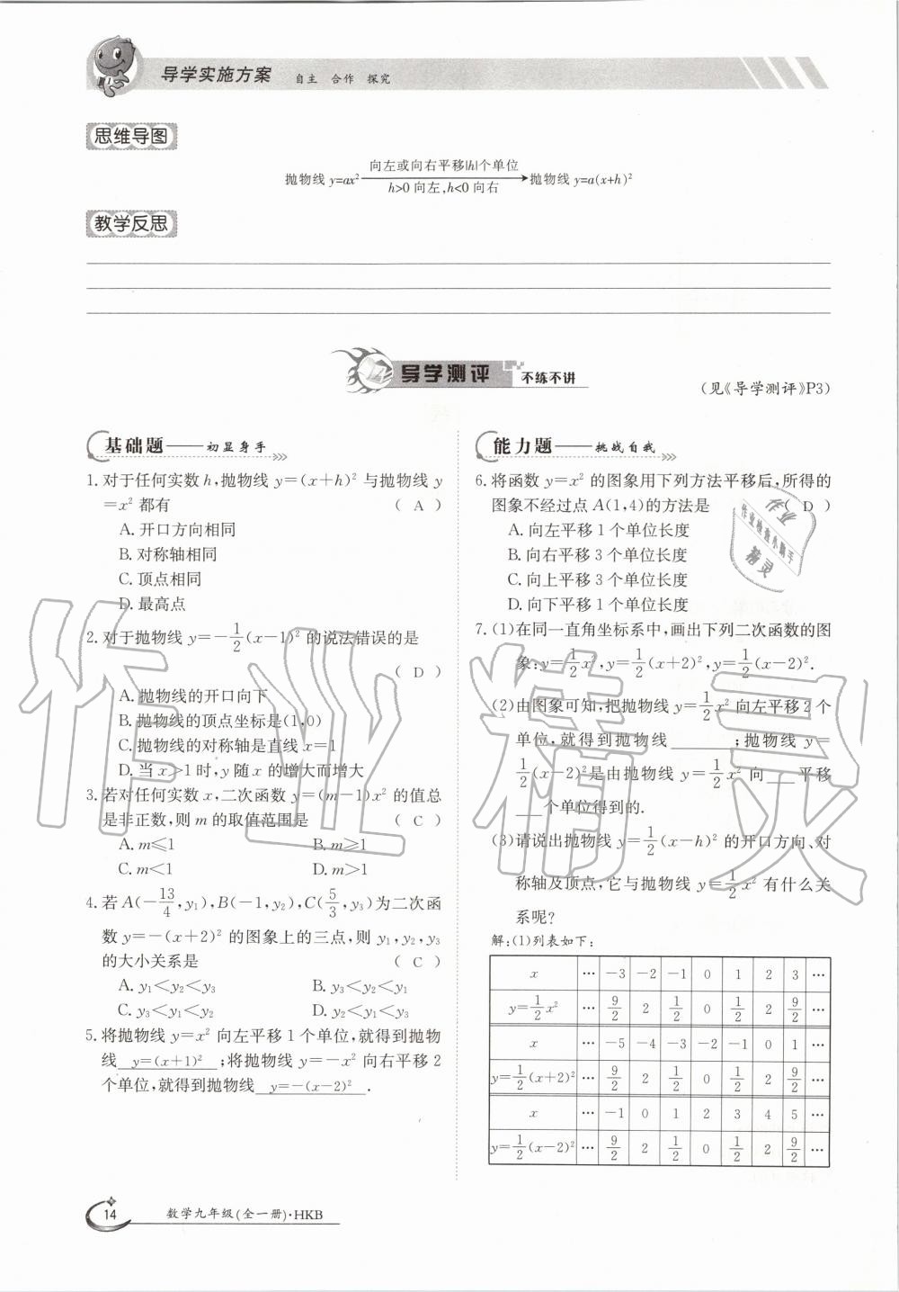 2020年金太陽導(dǎo)學(xué)案九年級數(shù)學(xué)全一冊滬科版 參考答案第14頁