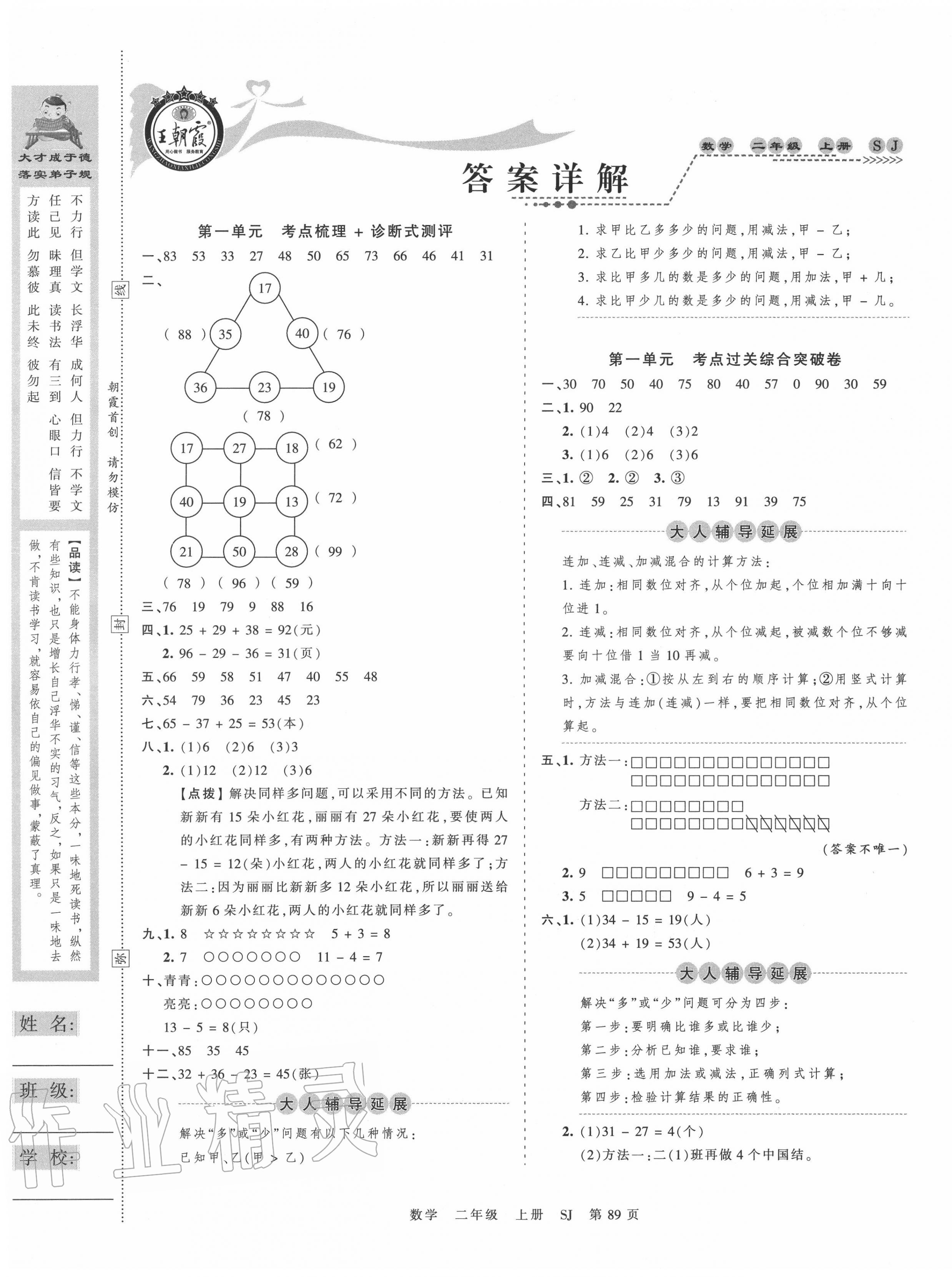 2020年王朝霞考点梳理时习卷二年级数学上册苏教版 第1页