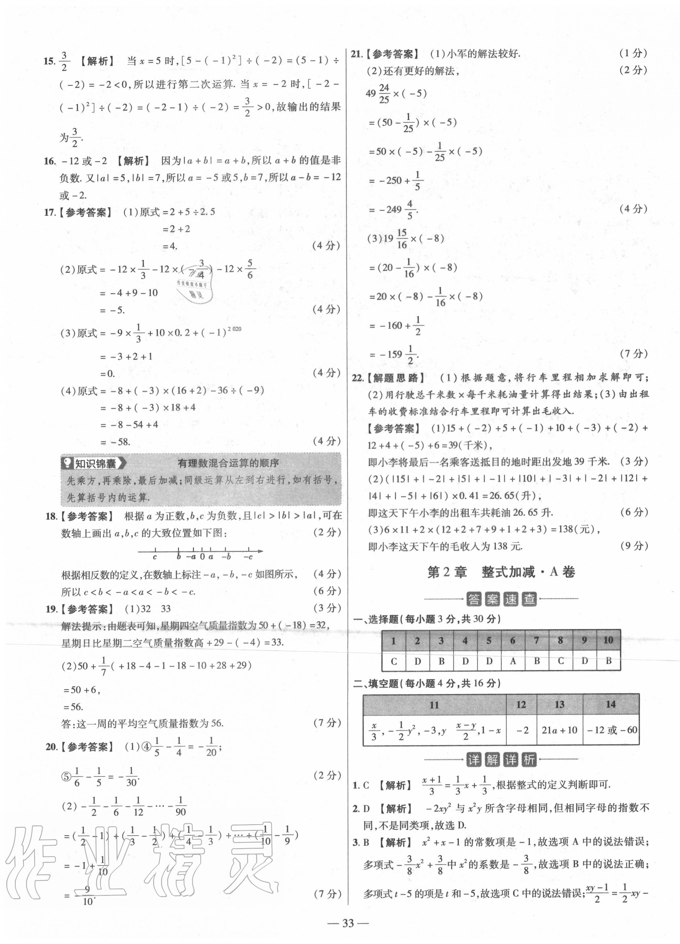 2020年金考卷活頁題選七年級數(shù)學上冊滬科版 參考答案第3頁