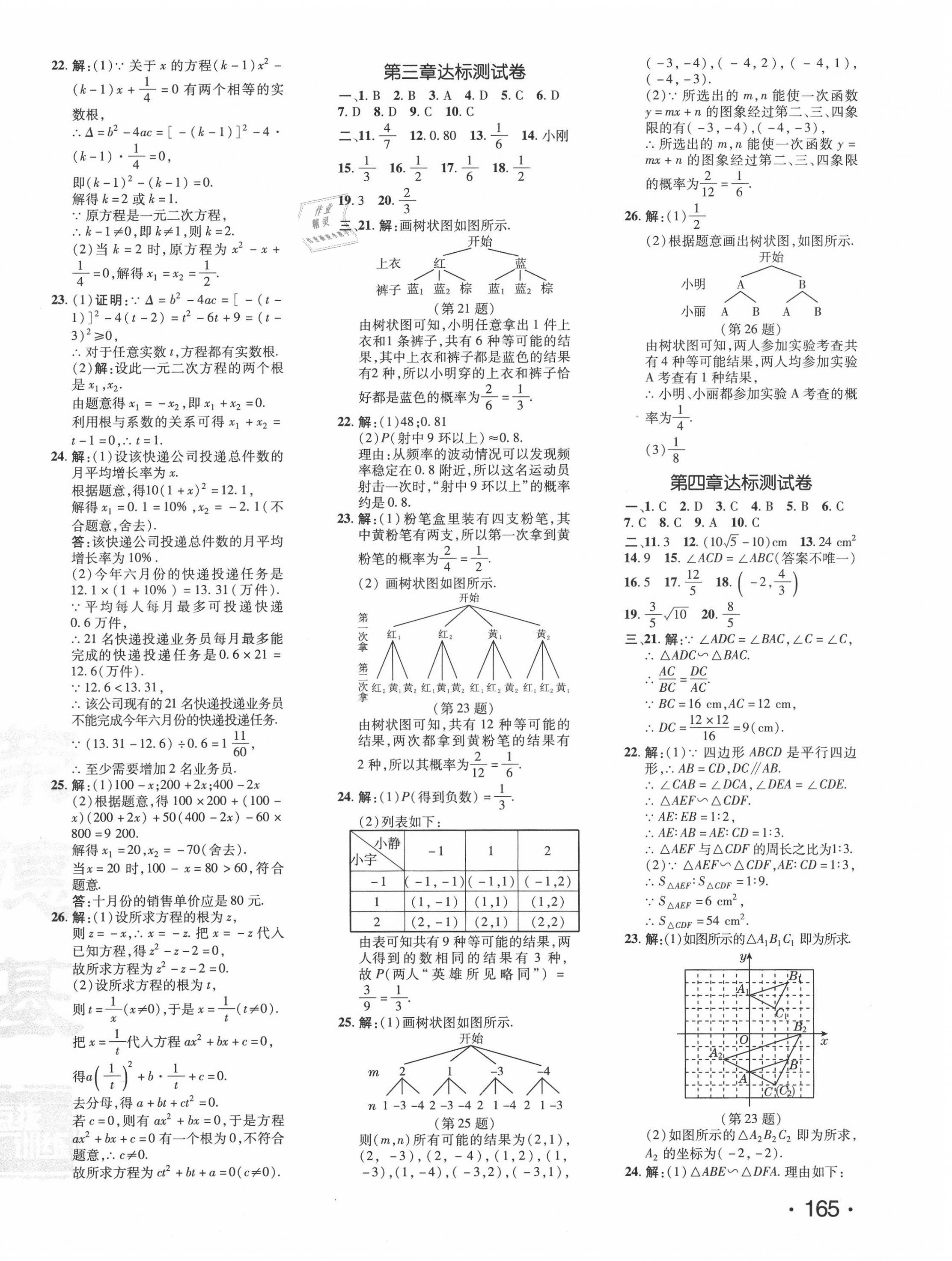 2020年點撥訓(xùn)練九年級數(shù)學(xué)上冊北師大版 參考答案第2頁