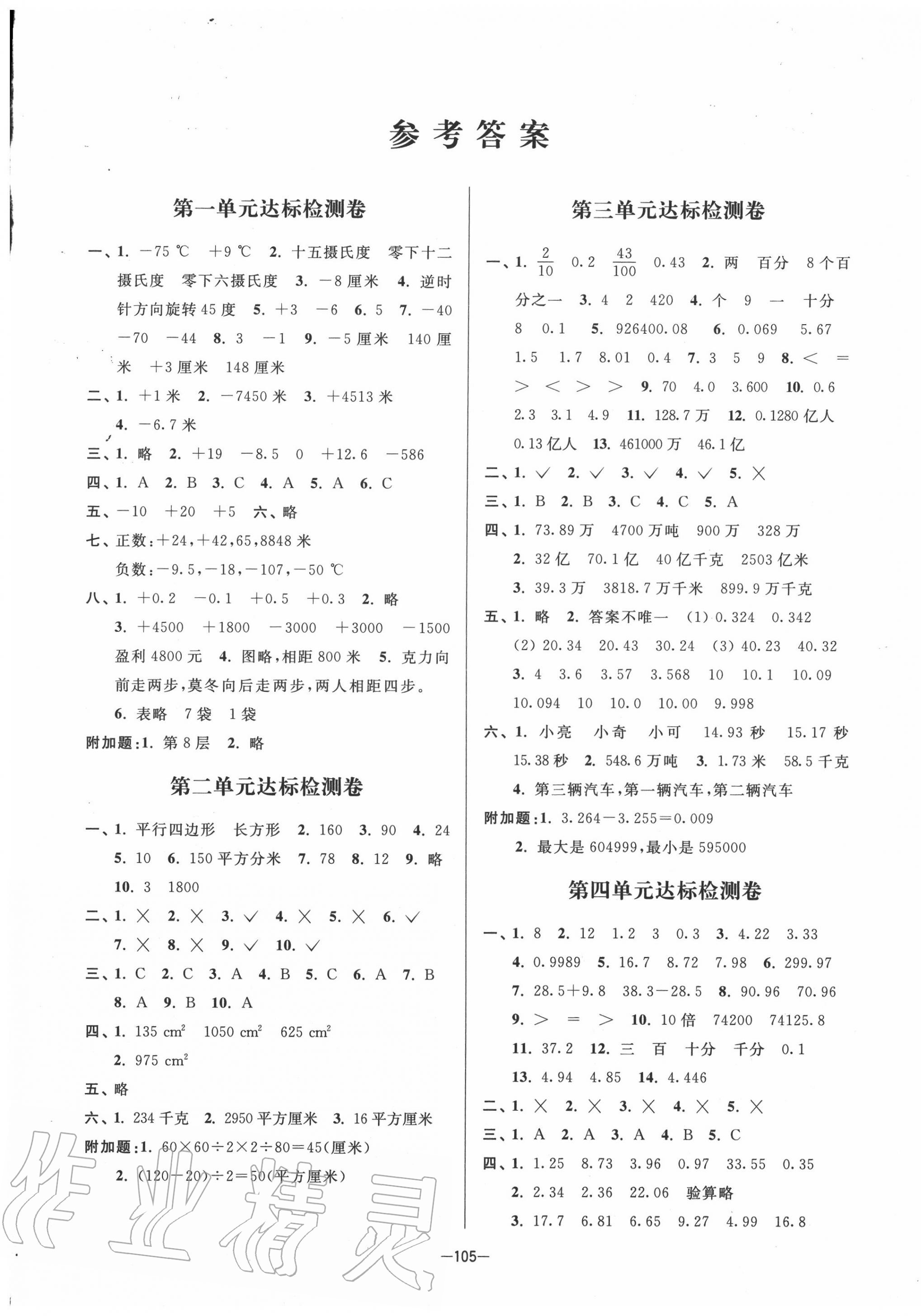 2020年江苏好卷五年级数学上册苏教版 参考答案第1页