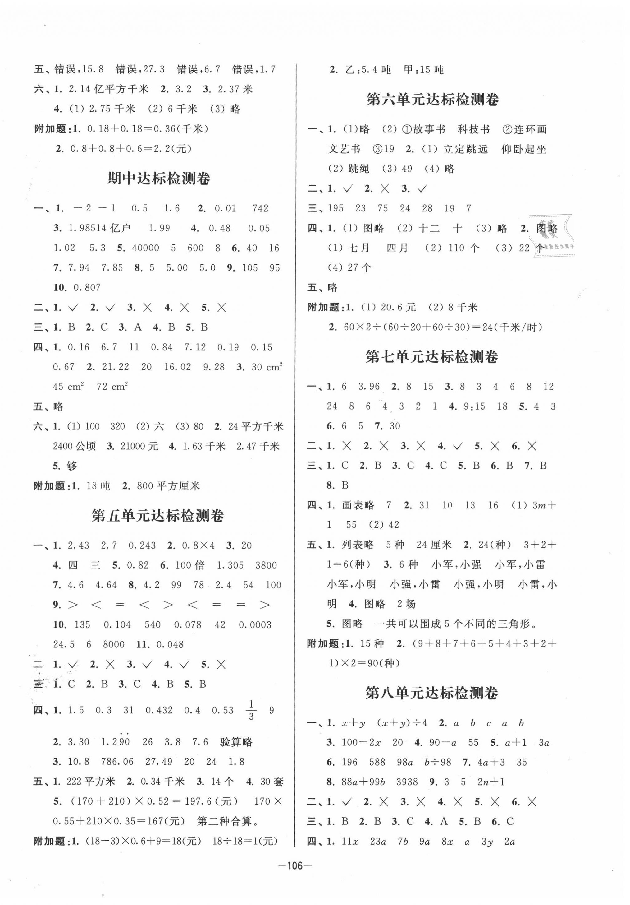 2020年江苏好卷五年级数学上册苏教版 参考答案第2页