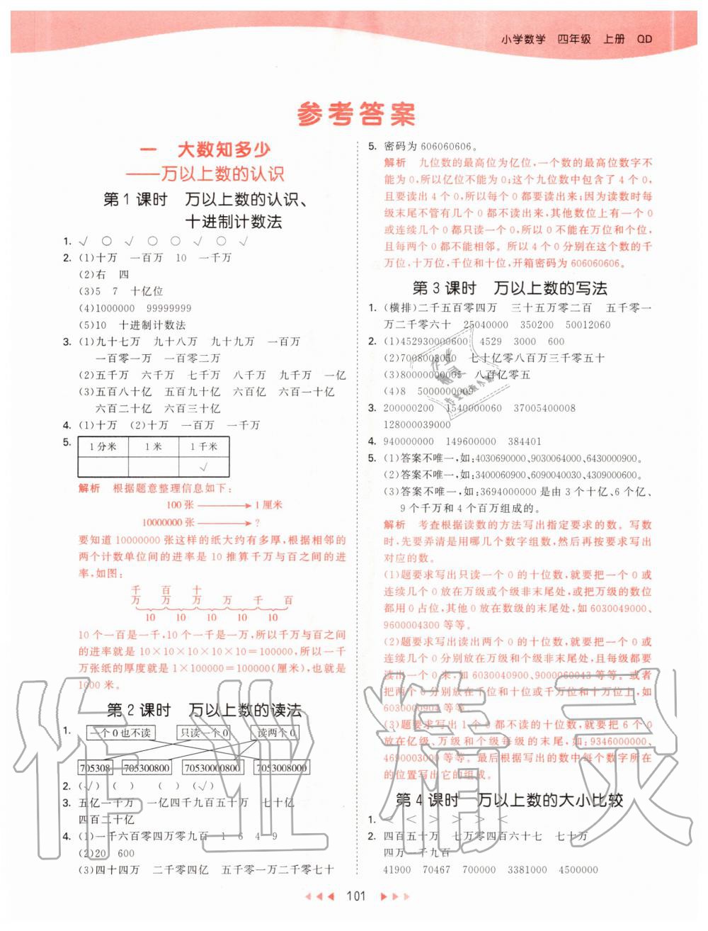 2020年53天天练小学数学四年级上册青岛版参考答案第1页参考答案