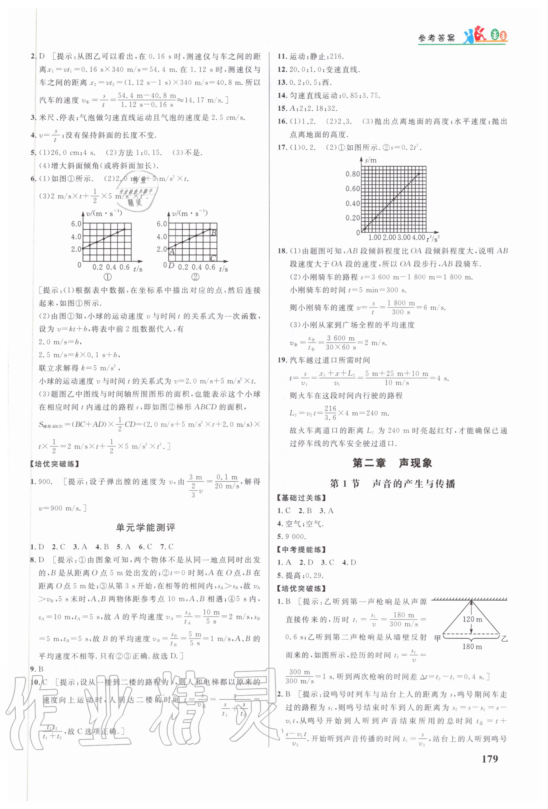 2020年重难点手册八年级物理上册人教版 参考答案第2页