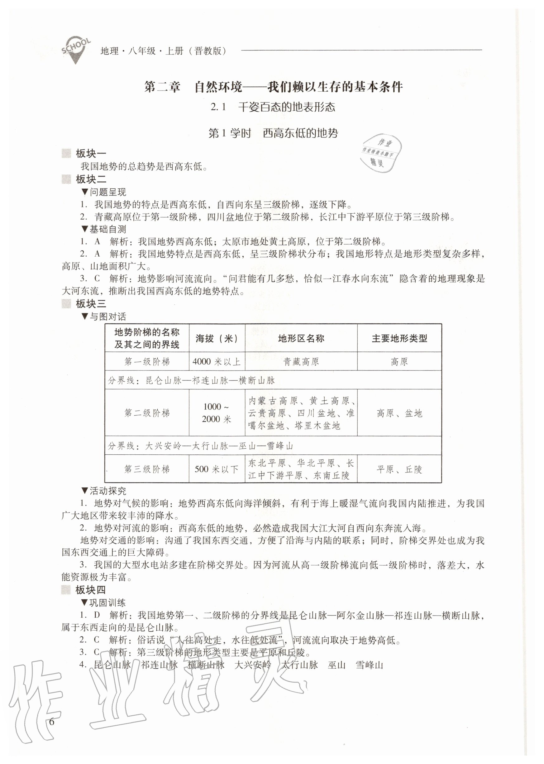 2020年新課程問題解決導(dǎo)學(xué)方案八年級地理上冊晉教版 參考答案第6頁