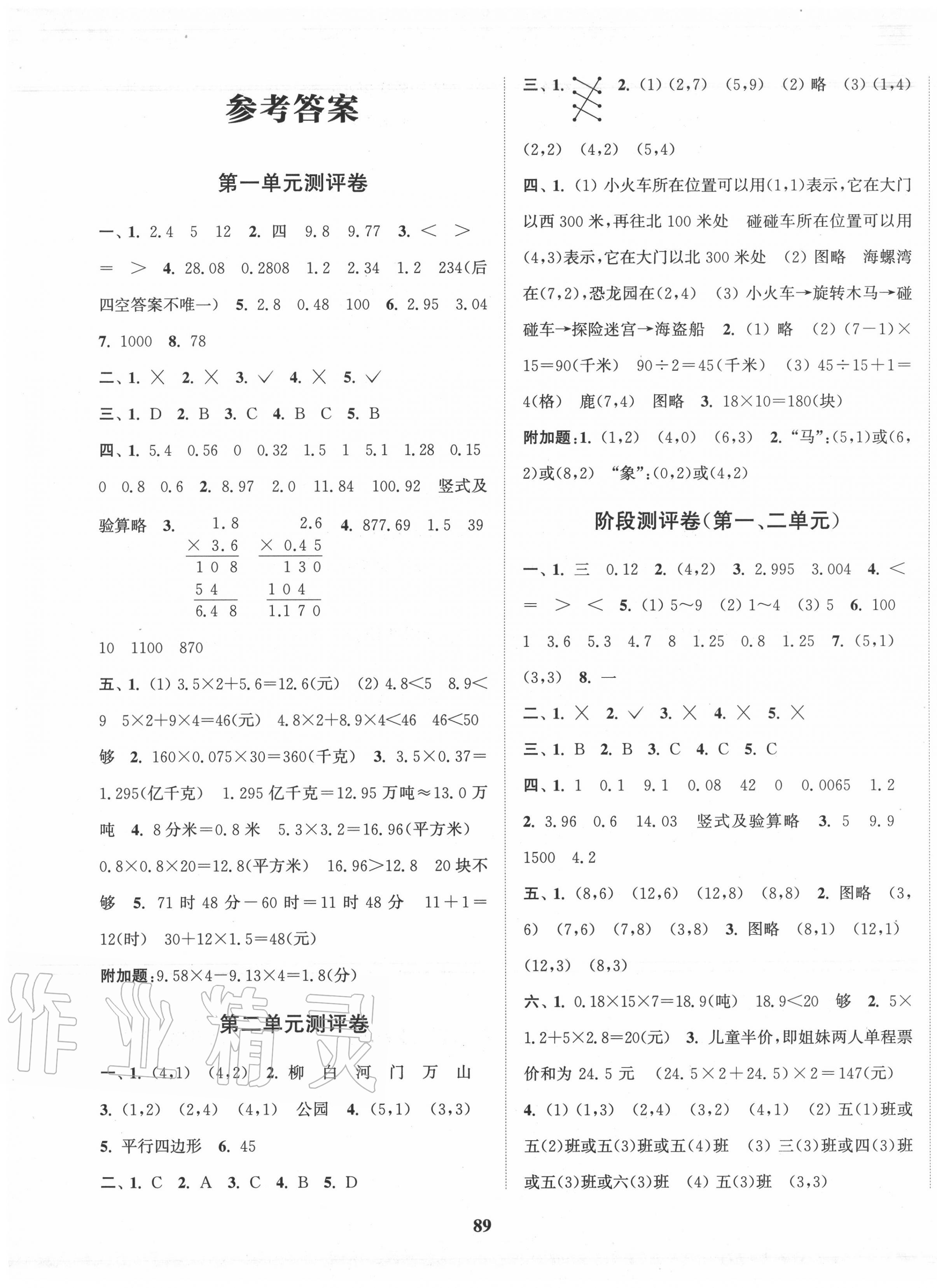 2020年通城學(xué)典全程測評卷五年級數(shù)學(xué)上冊人教版 第1頁