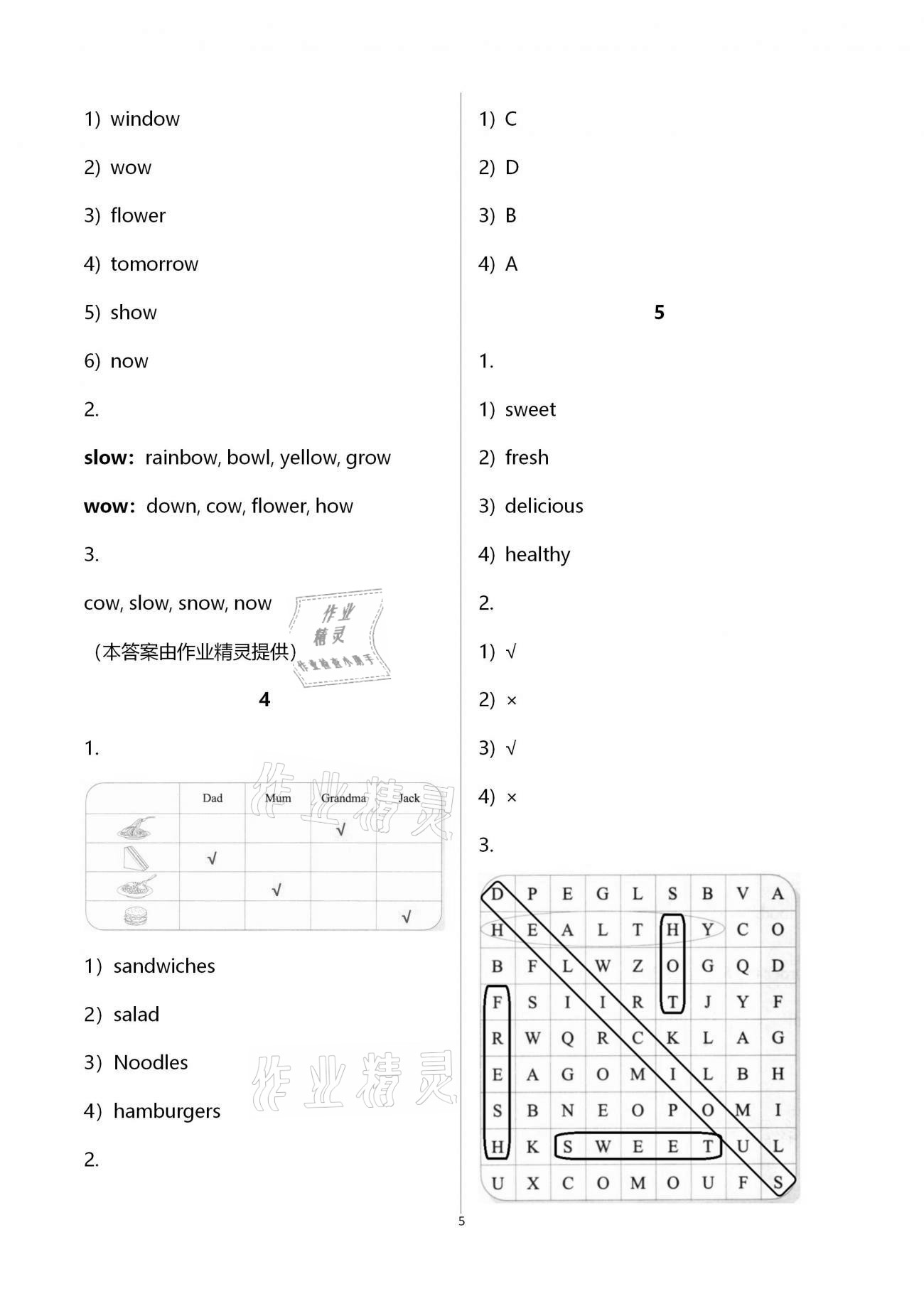 2020年英語作業(yè)本五年級(jí)上冊(cè)人教版浙江教育出版社 第5頁