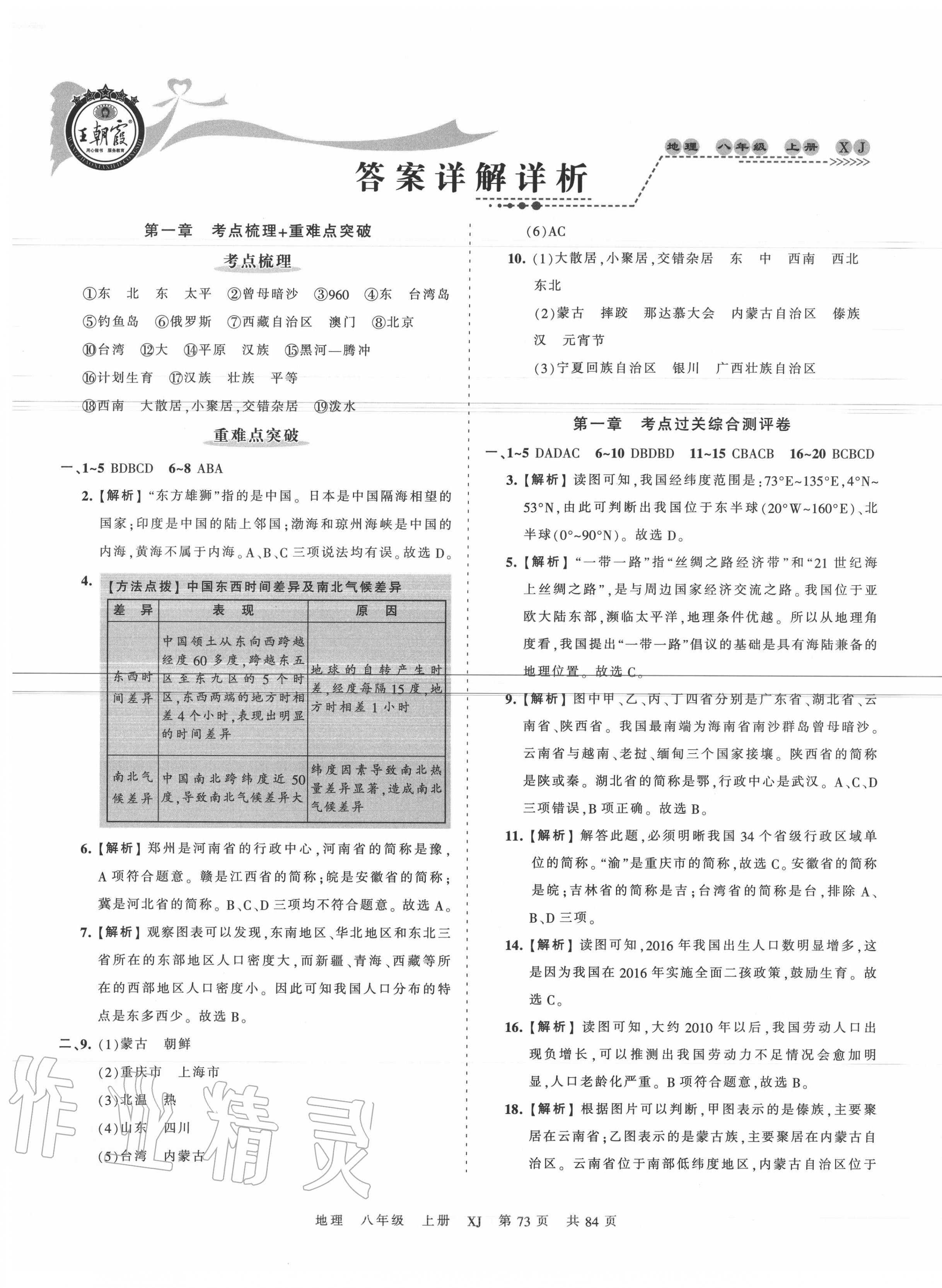 2020年王朝霞考点梳理时习卷八年级地理上册湘教版 第1页
