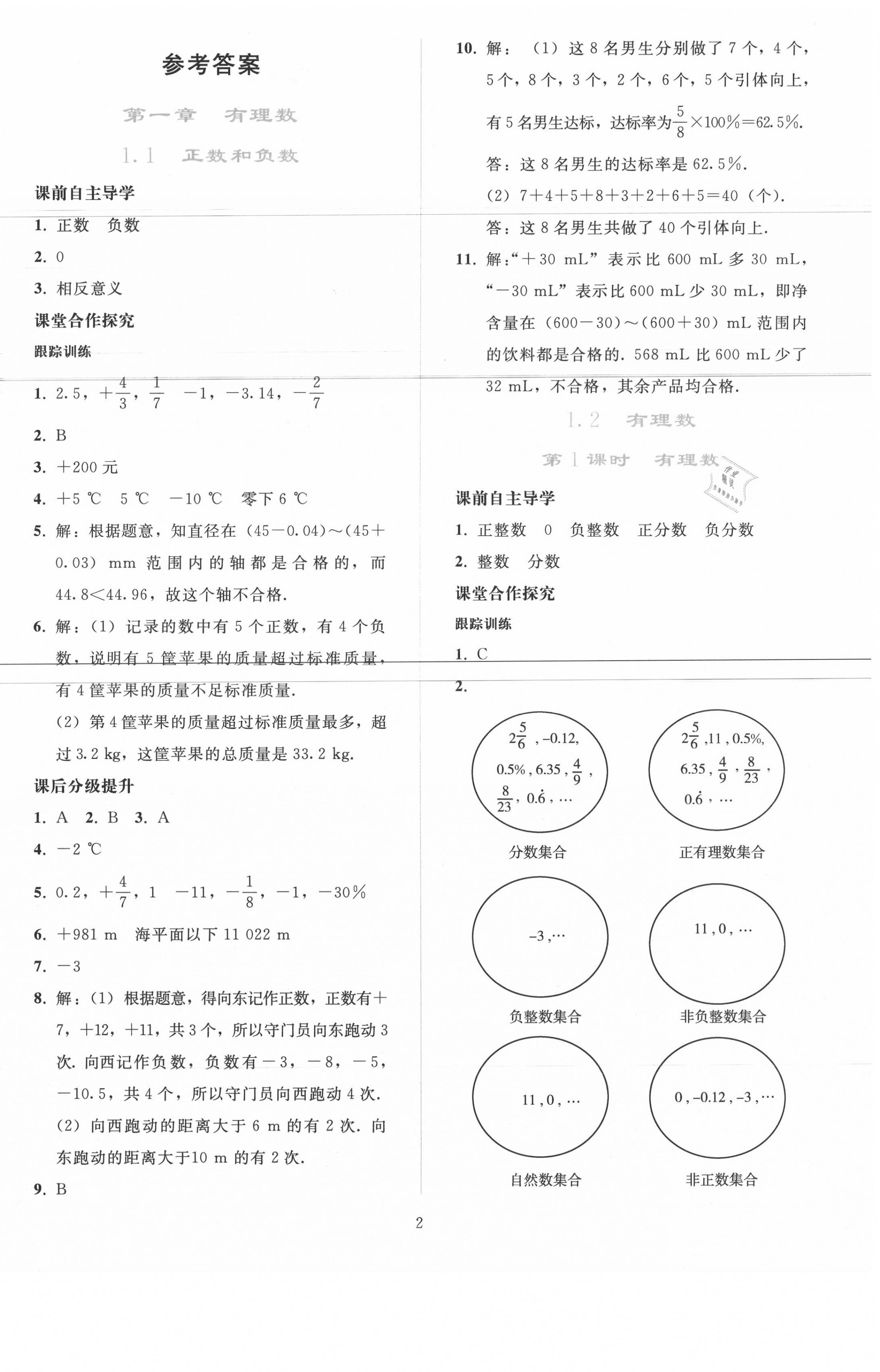 2020年同步輕松練習(xí)七年級(jí)數(shù)學(xué)上冊(cè)人教版吉林專版 參考答案第1頁