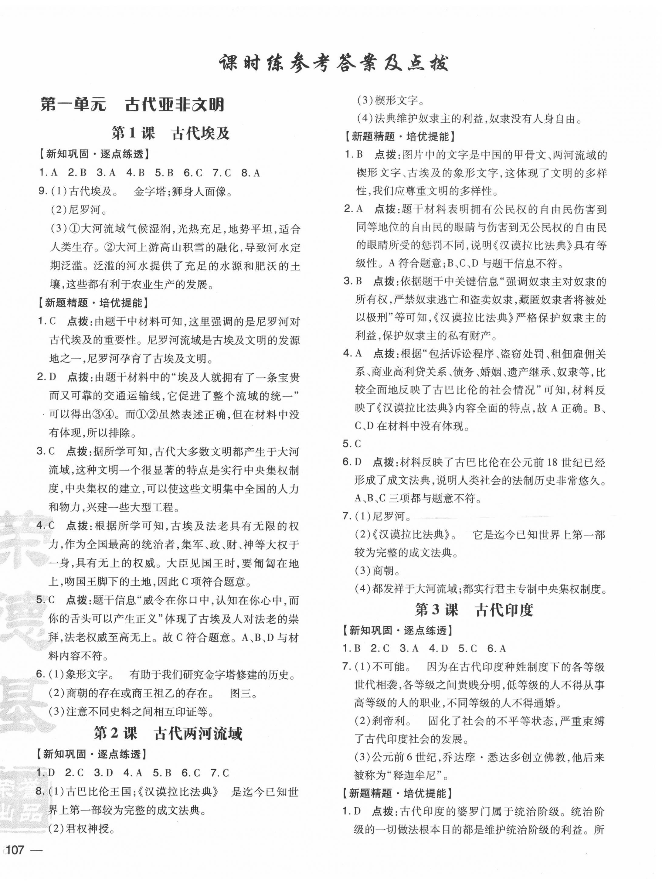 2020年點(diǎn)撥訓(xùn)練九年級(jí)歷史上冊(cè)人教版 參考答案第6頁(yè)