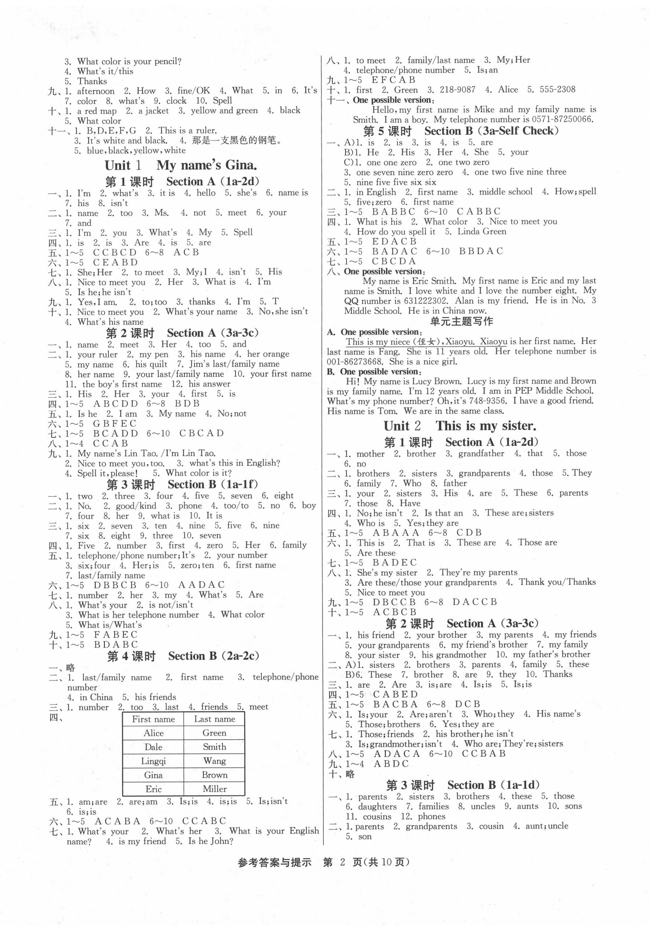 2020年課時(shí)訓(xùn)練七年級(jí)英語(yǔ)上冊(cè)人教版江蘇人民出版社 第2頁(yè)