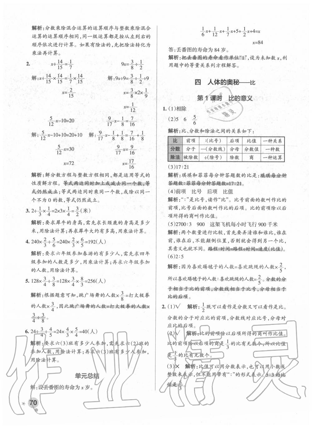 2020年小學(xué)學(xué)霸作業(yè)本六年級(jí)數(shù)學(xué)上冊(cè)青島版 參考答案第10頁