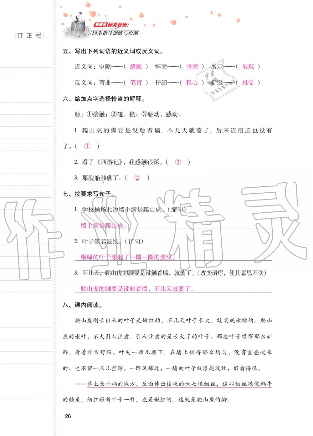 2020年云南省标准教辅同步指导训练与检测四年级语文上册人教版 第25页
