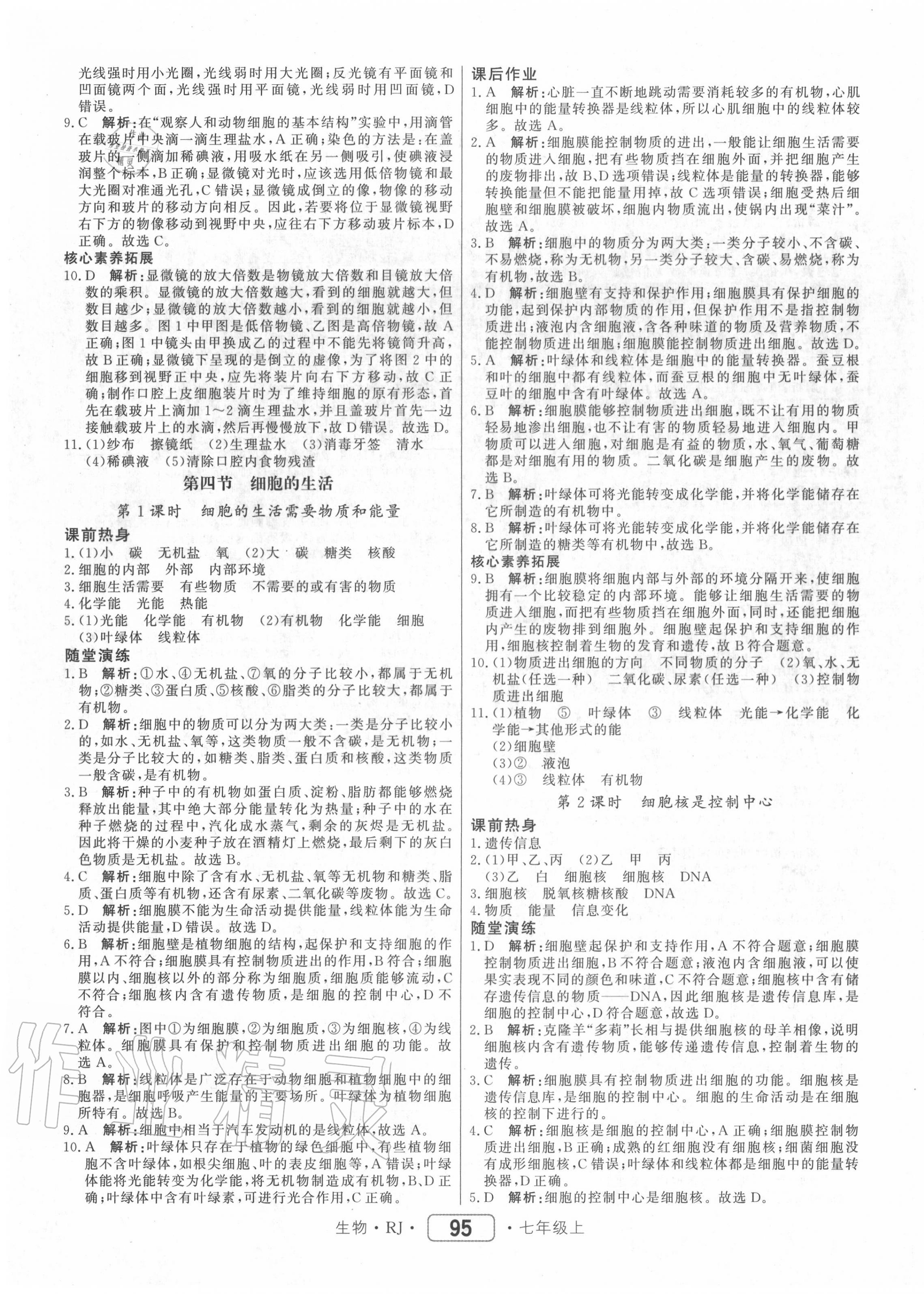 2020年红对勾45分钟作业与单元评估七年级生物上册人教版 参考答案第7页