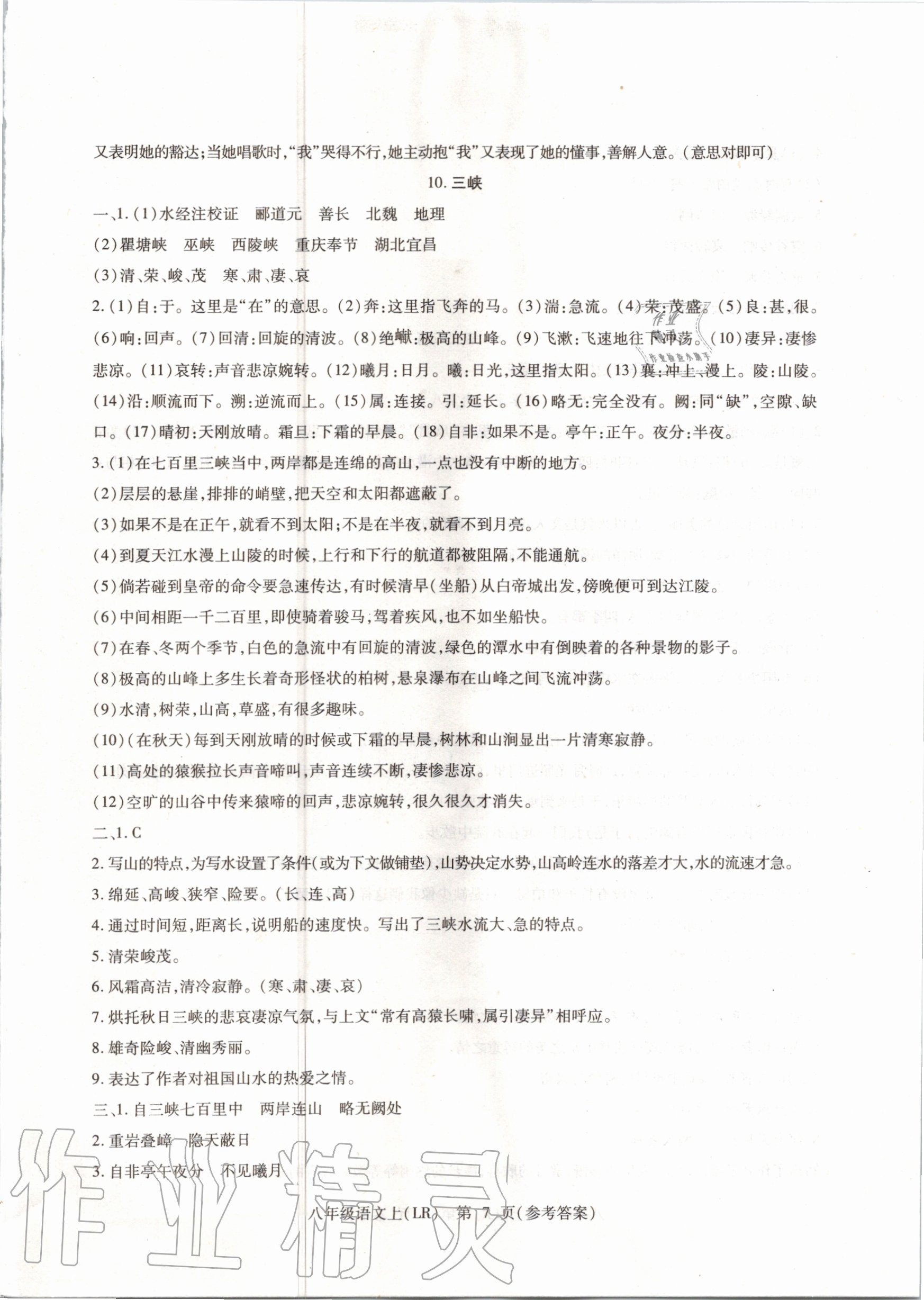 2020年精析巧練八年級(jí)語(yǔ)文上冊(cè)人教版 參考答案第7頁(yè)