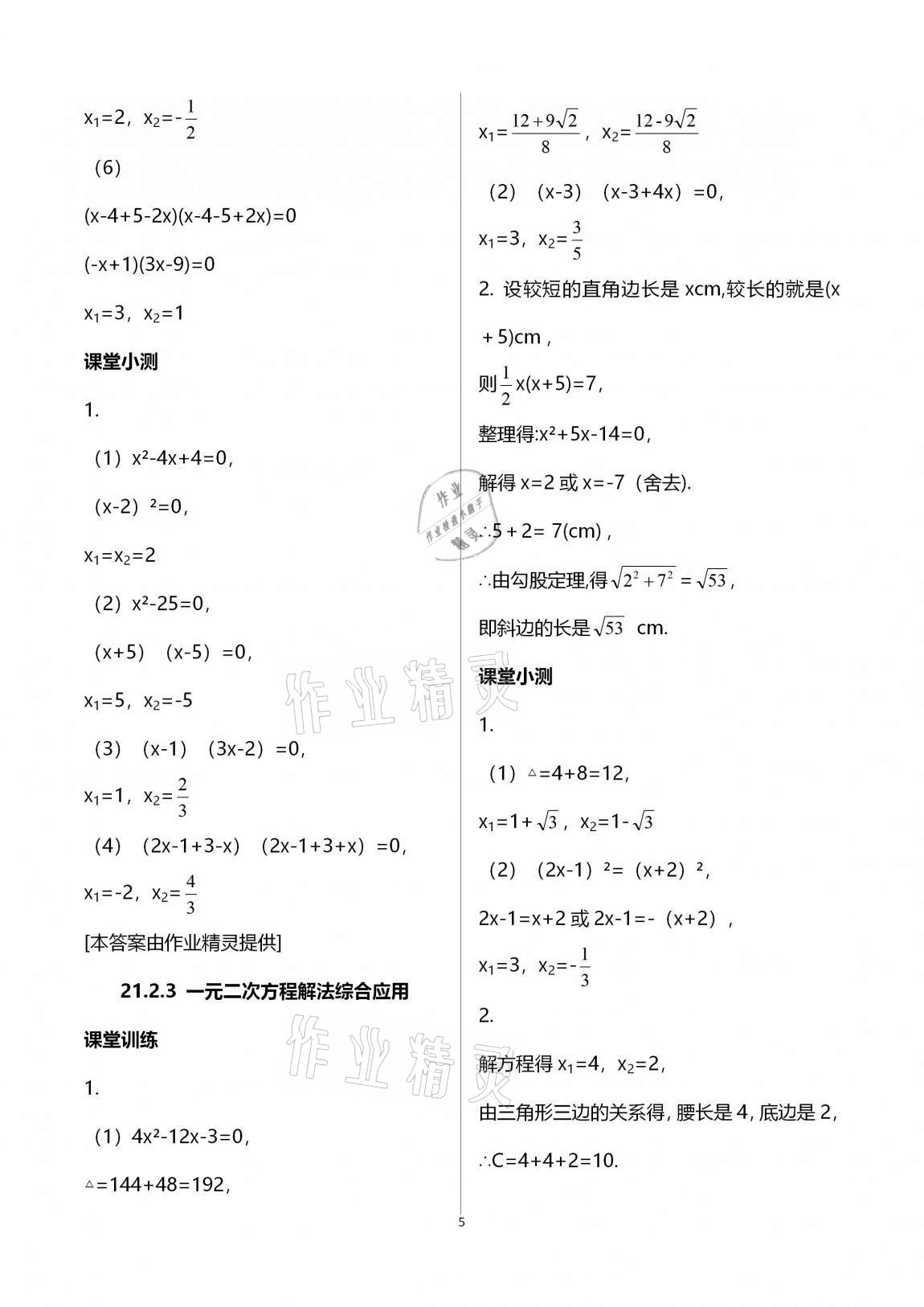 2020年初中数学活页练习九年级上册人教版 第5页