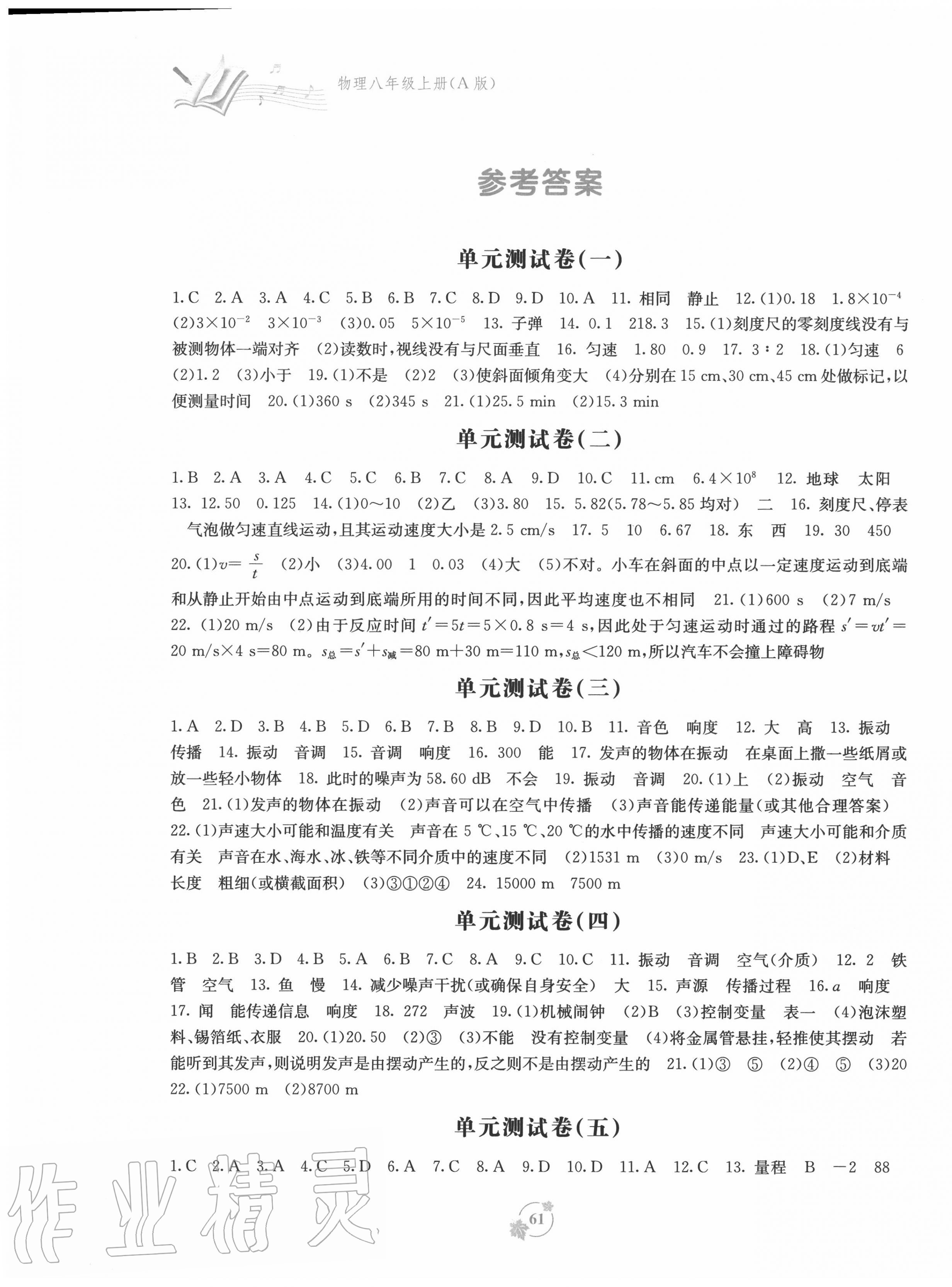 2020年自主學(xué)習(xí)能力測評(píng)單元測試八年級(jí)物理上冊(cè)人教版A版 第1頁