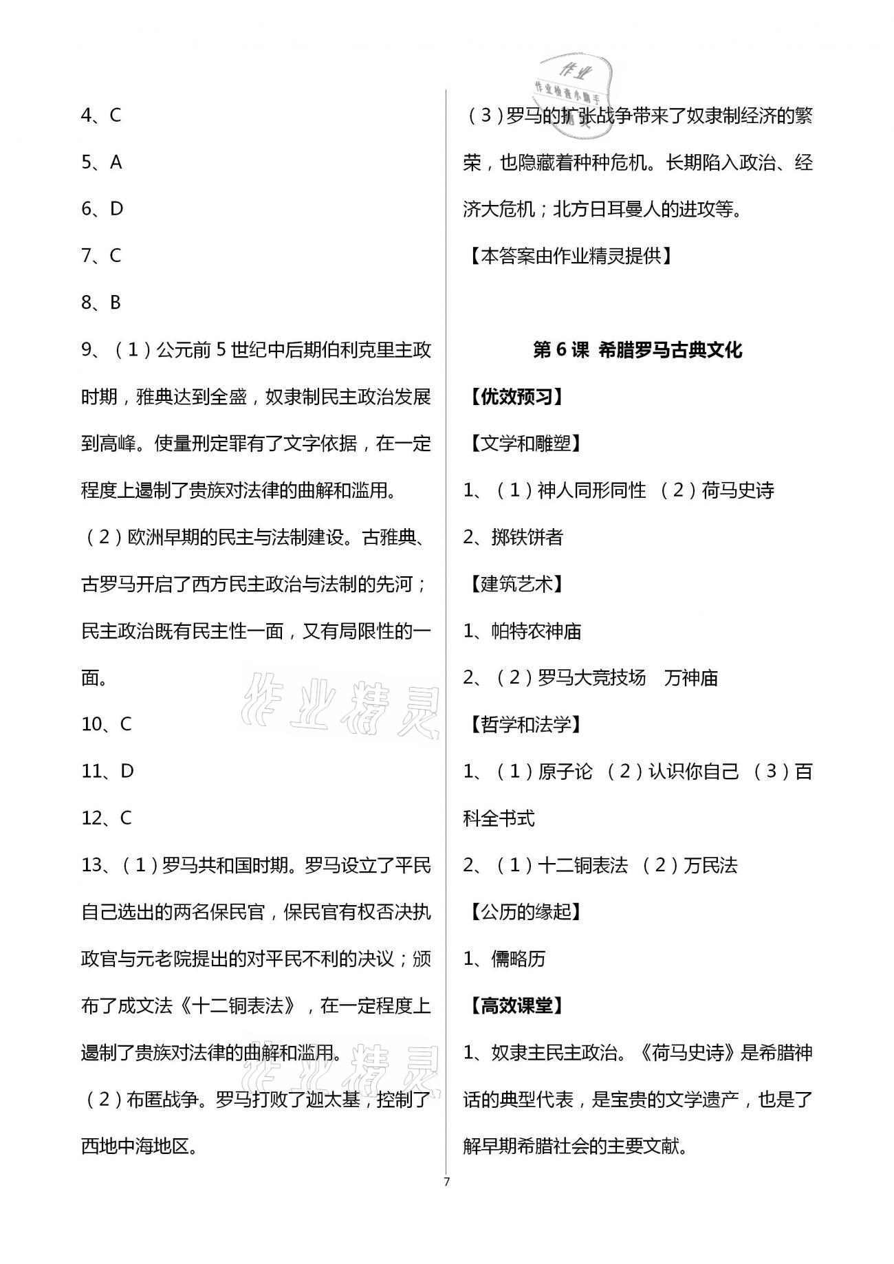 2020年人教金学典同步解析与测评九年级世界历史上册人教版重庆专版 第7页