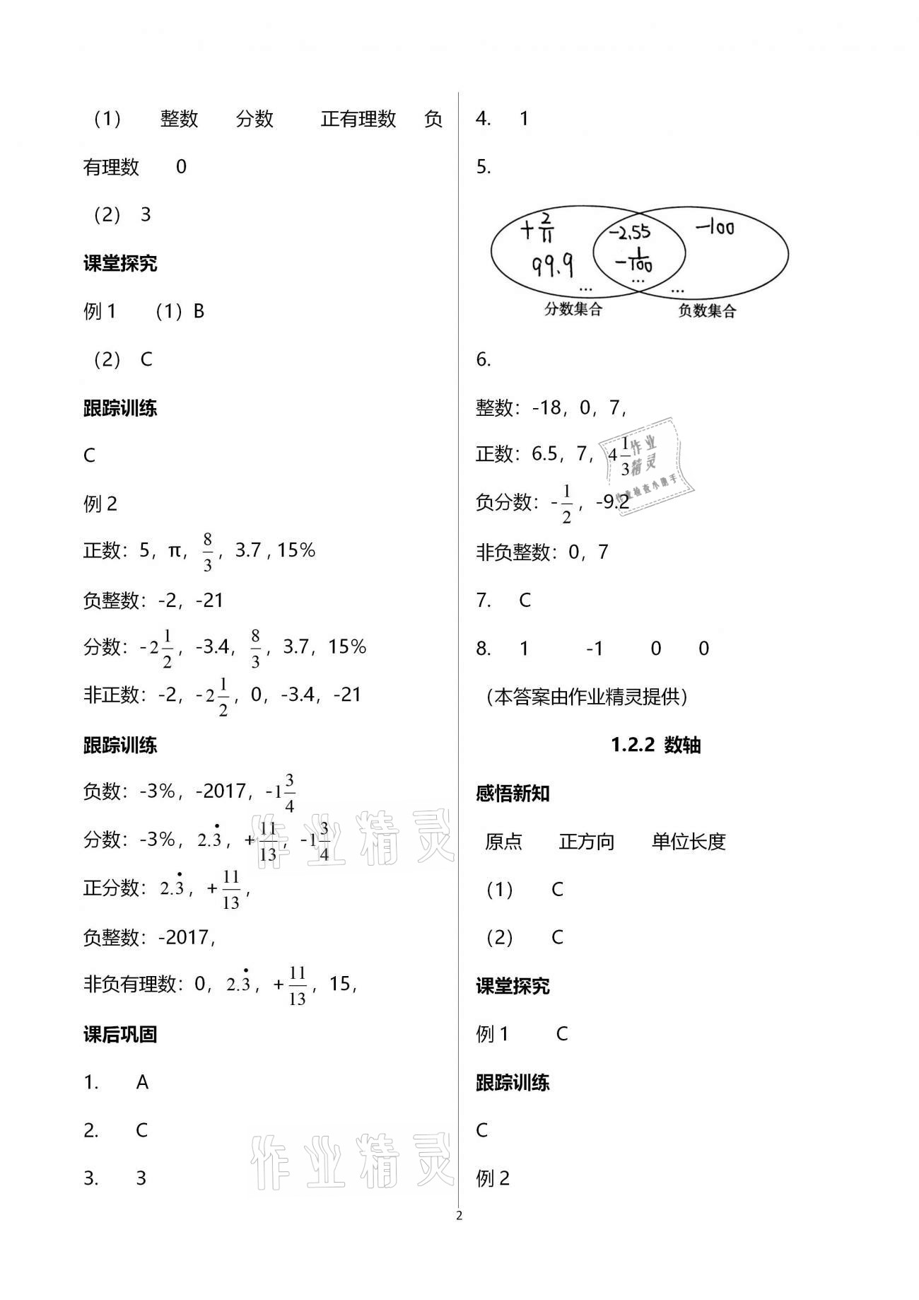 2020年學(xué)習(xí)指要七年級數(shù)學(xué)上冊人教版 參考答案第2頁