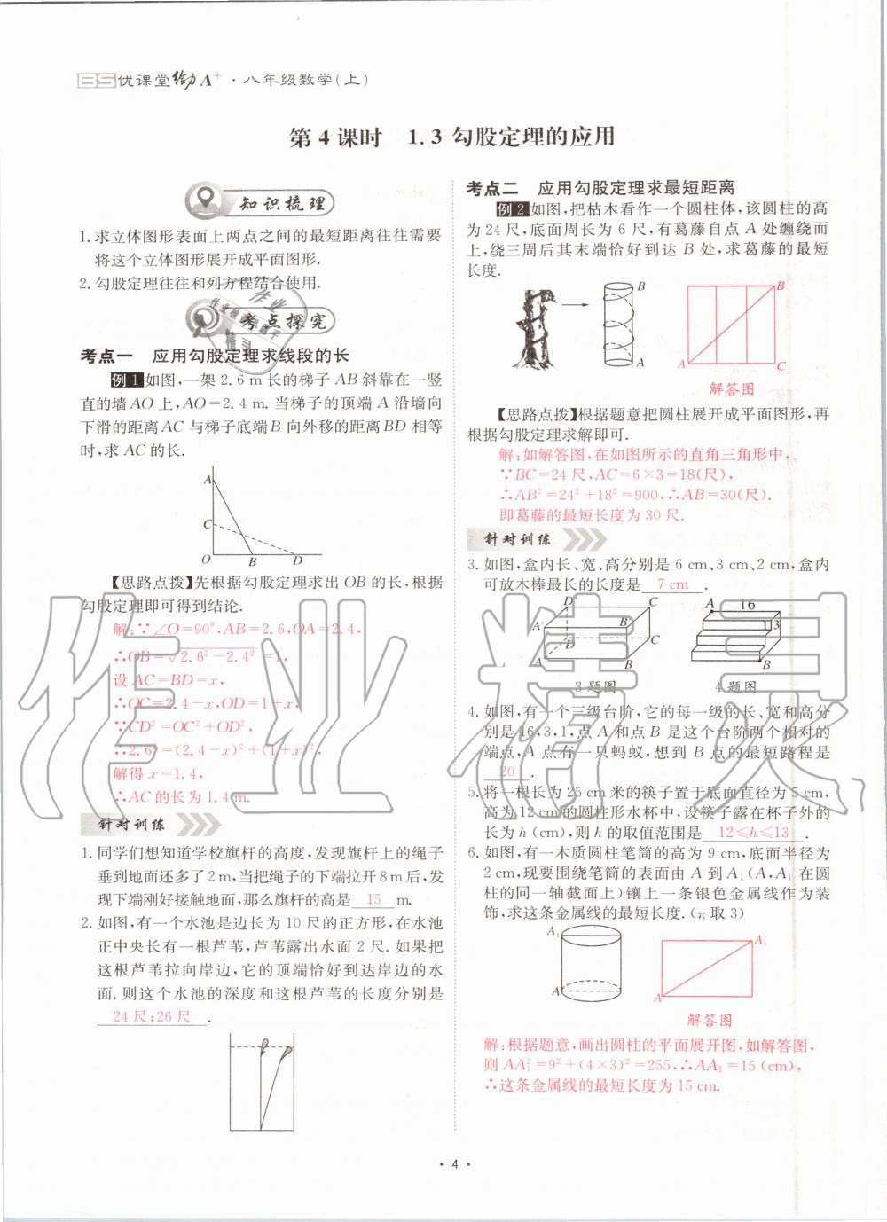 2020年優(yōu)課堂給力A加八年級數(shù)學(xué)上冊北師大版 參考答案第4頁