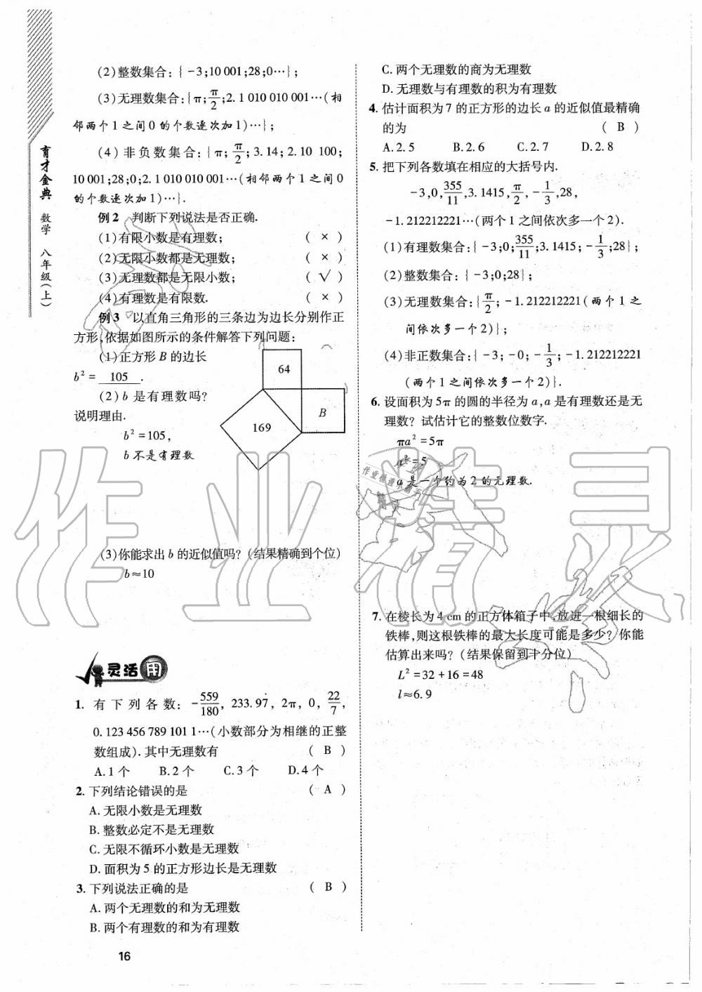 2020年育才金典八年级数学上册北师大版 参考答案第16页