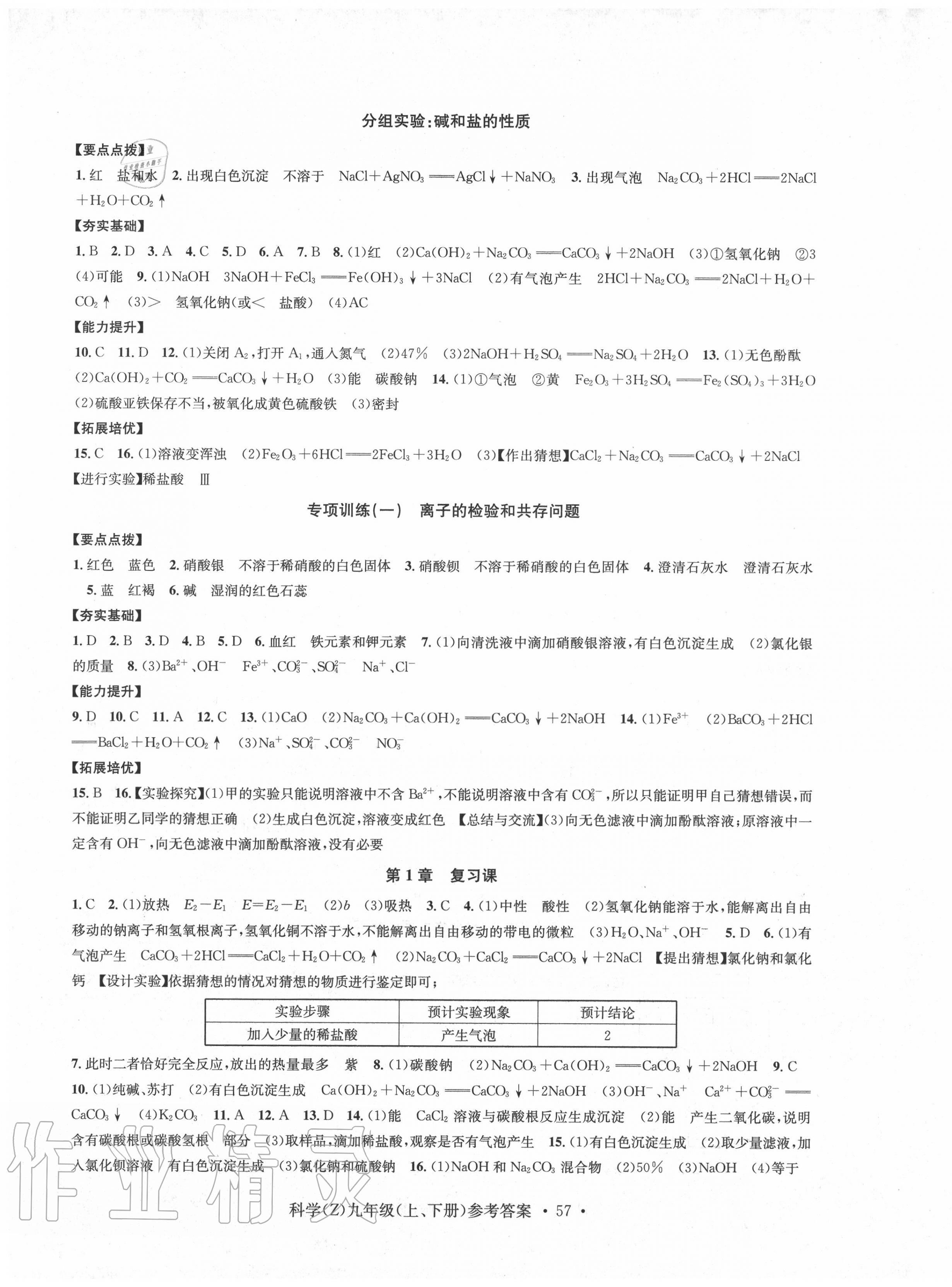 2020年习题e百课时训练九年级科学全一册浙教版 第5页