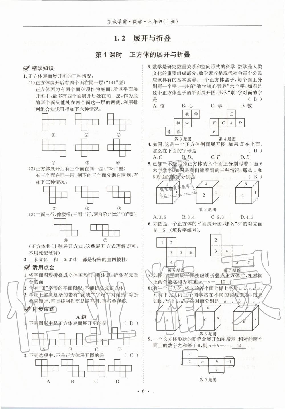 2020年蓉城学霸七年级数学上册北师大版 参考答案第6页
