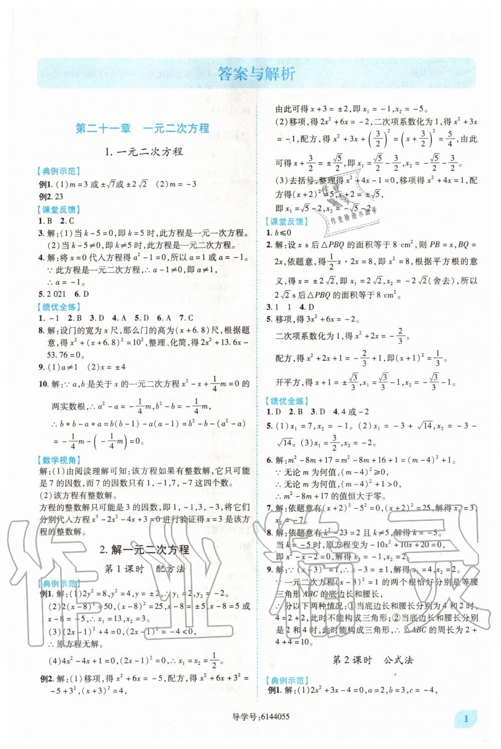 2020年绩优学案九年级数学上下册合订本人教版 第1页