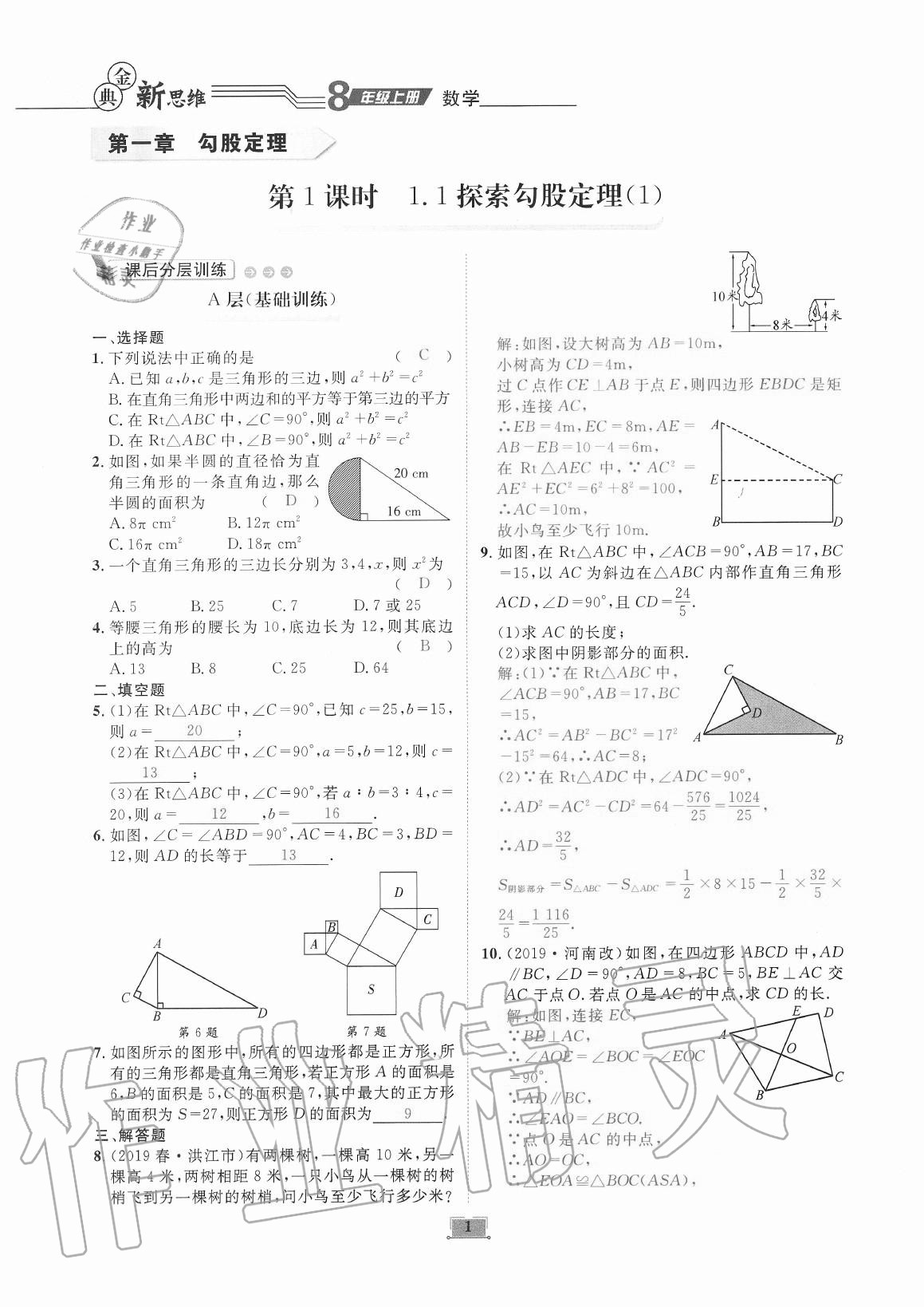 2020年金典新思维八年级数学上册北师大版