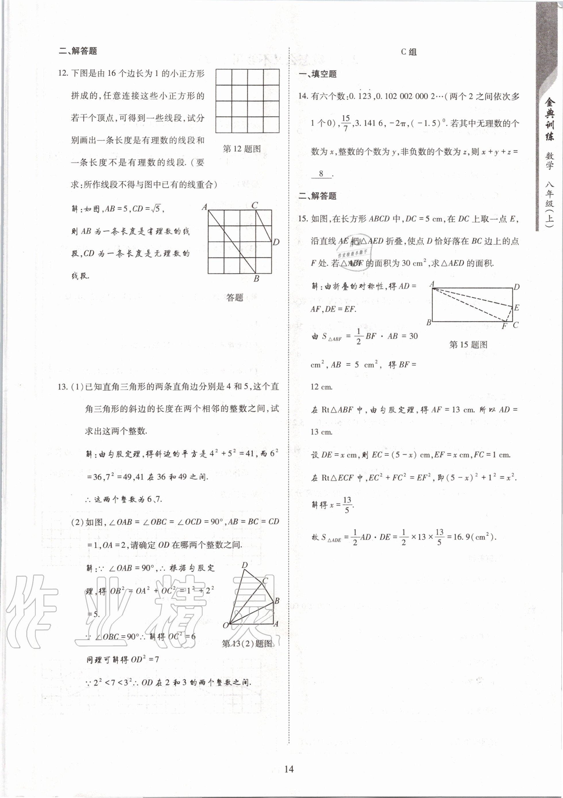 2020年金典训练八年级数学上册北师大版 参考答案第14页