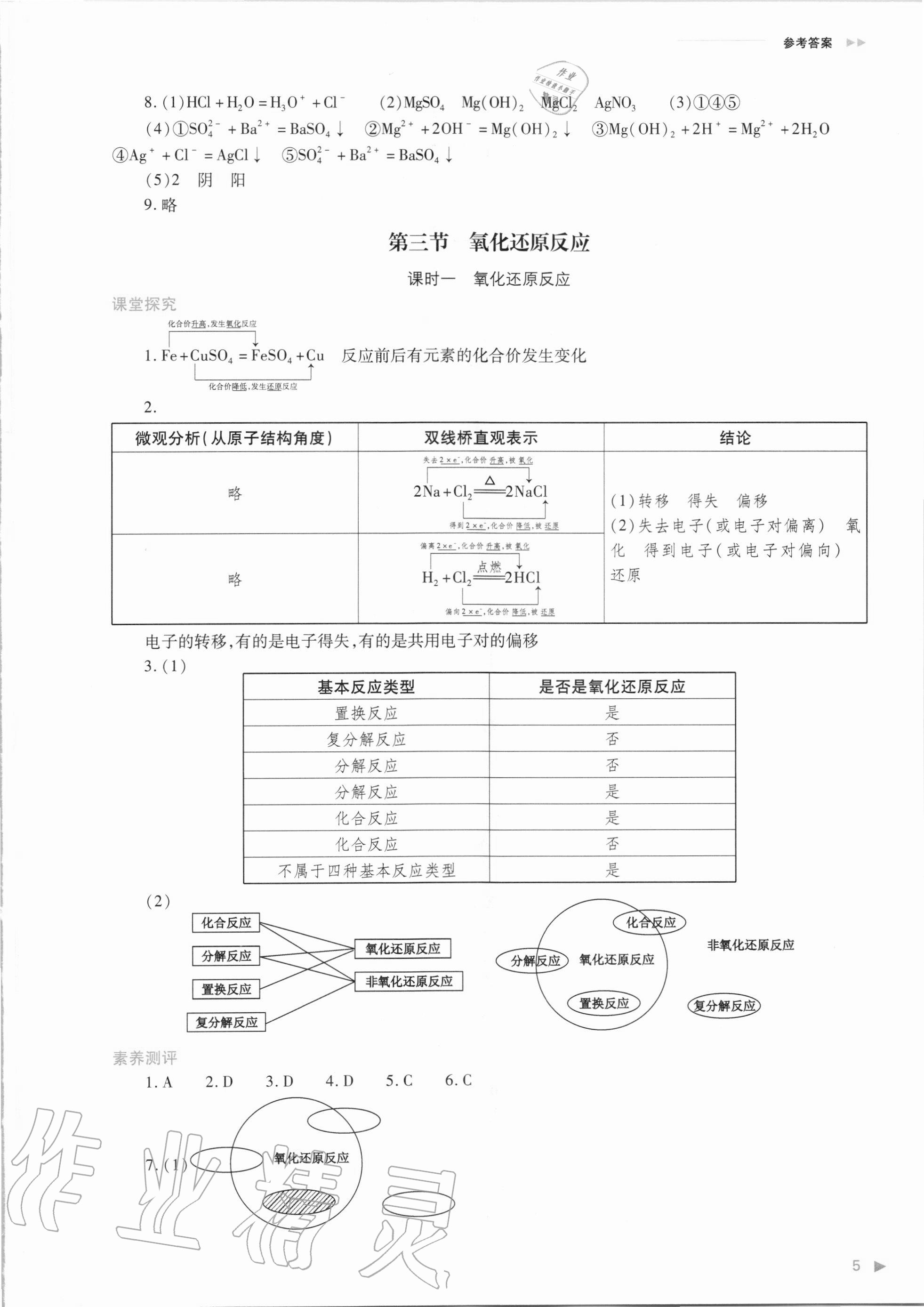 2020年普通高中新課程同步練習(xí)冊(cè)化學(xué)必修第一冊(cè)人教版 參考答案第5頁(yè)