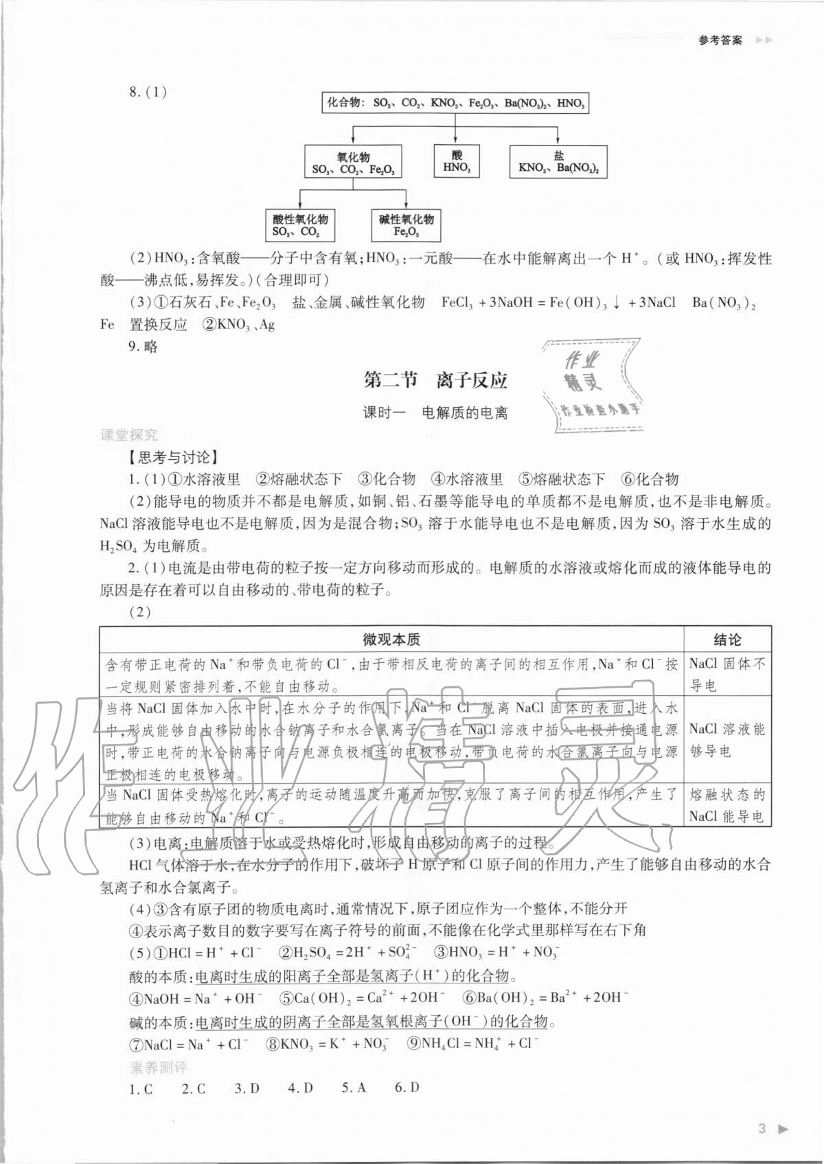 2020年普通高中新課程同步練習(xí)冊化學(xué)必修第一冊人教版 參考答案第3頁