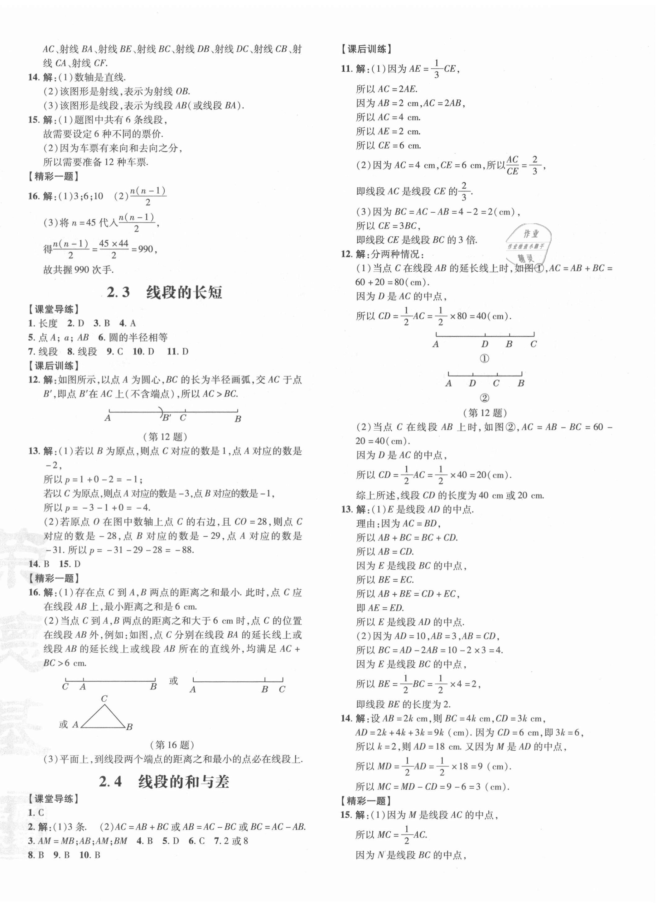 2020年點(diǎn)撥訓(xùn)練七年級(jí)數(shù)學(xué)上冊(cè)冀教版河北專版 參考答案第8頁(yè)