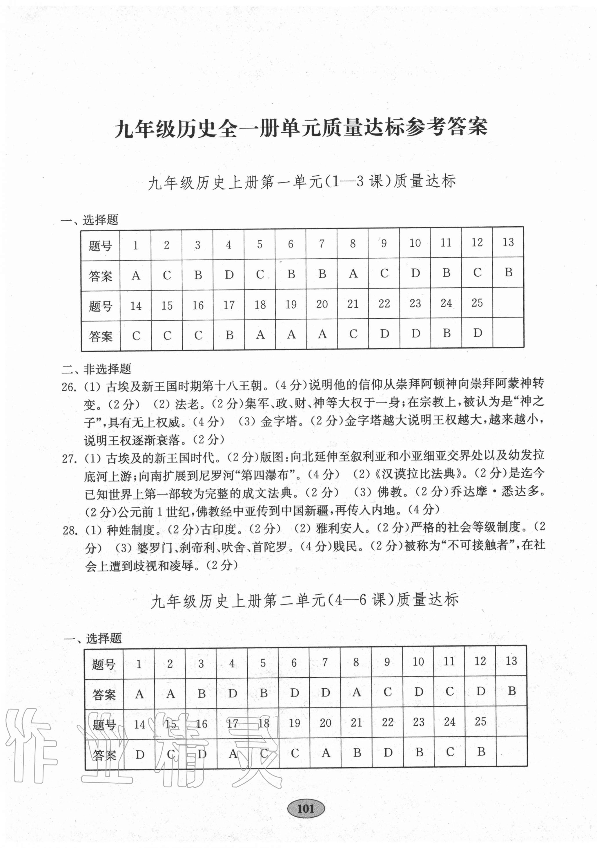 2020年初中历史单元质量达标九年级全一册人教版 第1页