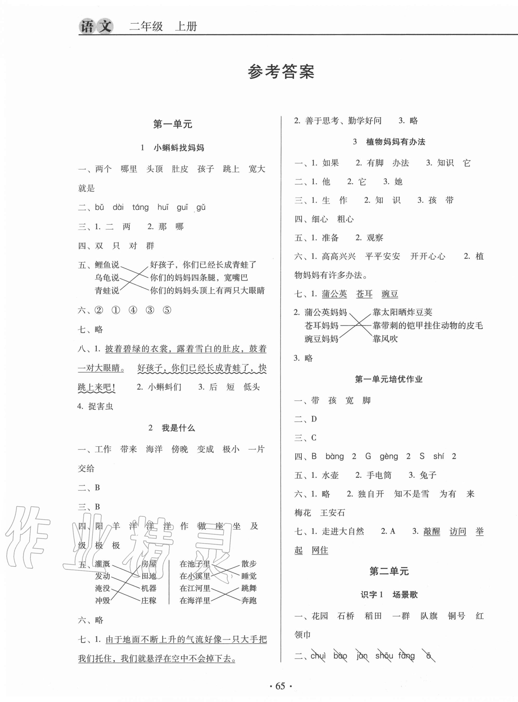 2020年名校名师培优作业本加核心试卷二年级语文上册人教版