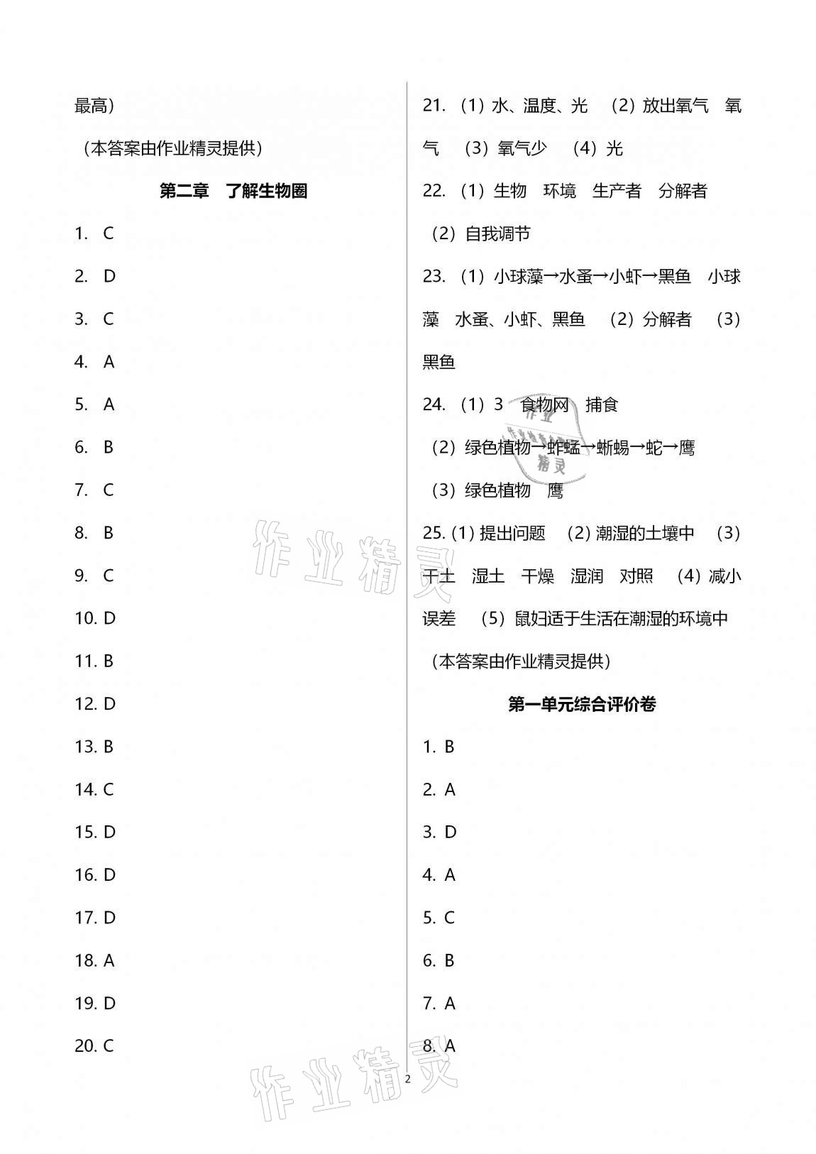 2020年新課標節(jié)節(jié)高單元評價與階段月考試卷七年級生物學(xué)上冊人教版 第2頁