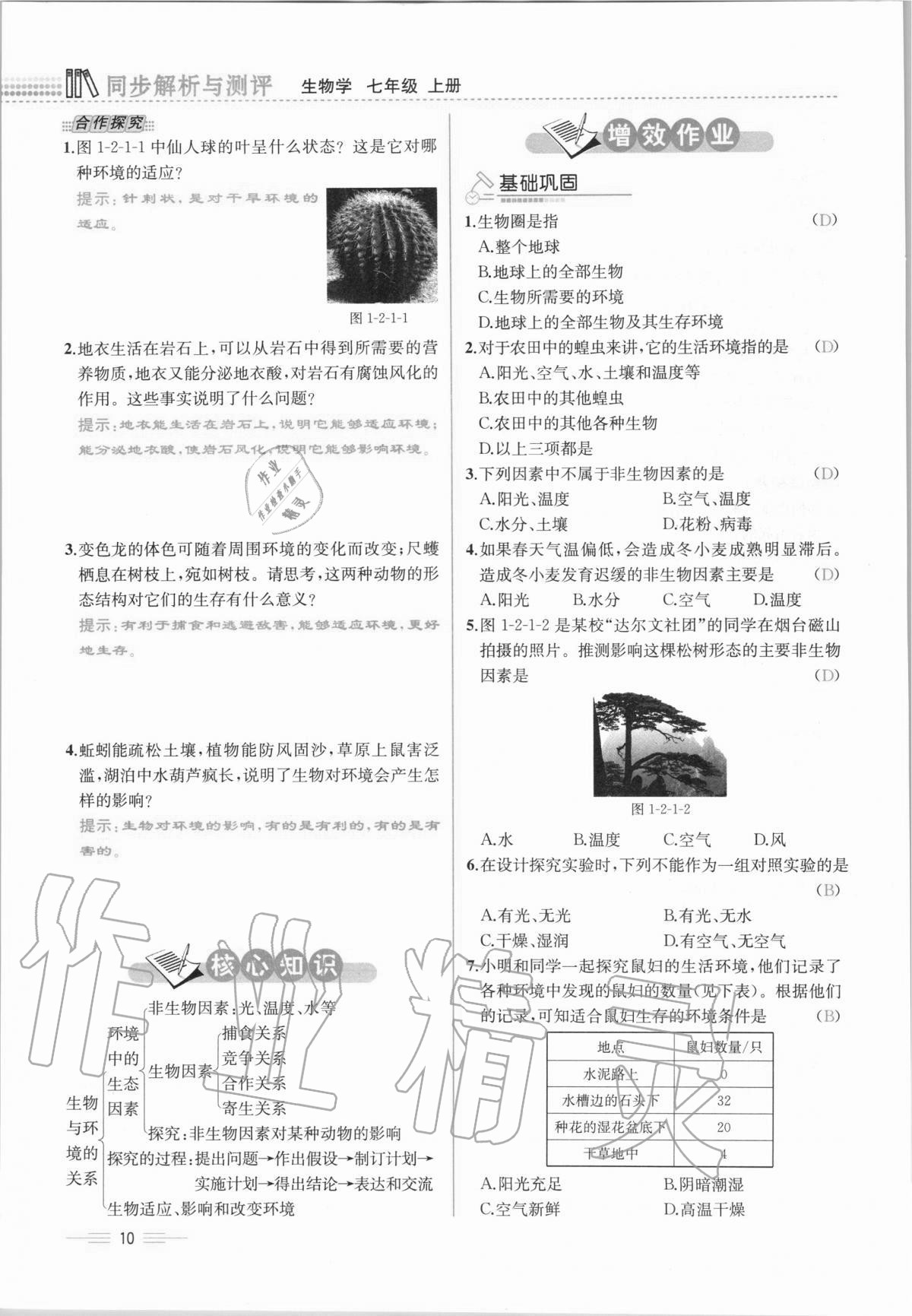 2020年人教金學典同步解析與測評七年級生物學上冊人教版云南專版 第10頁