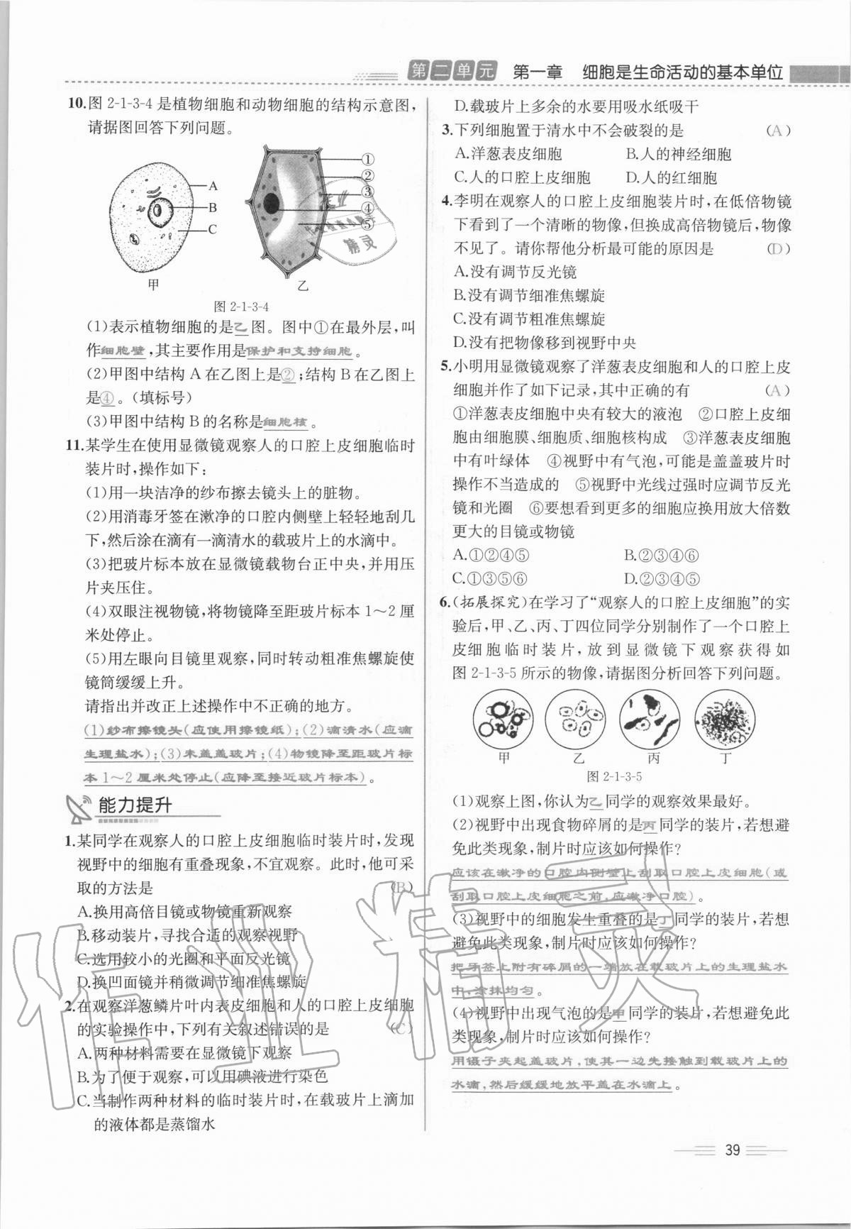 2020年人教金學(xué)典同步解析與測評七年級生物學(xué)上冊人教版云南專版 第39頁