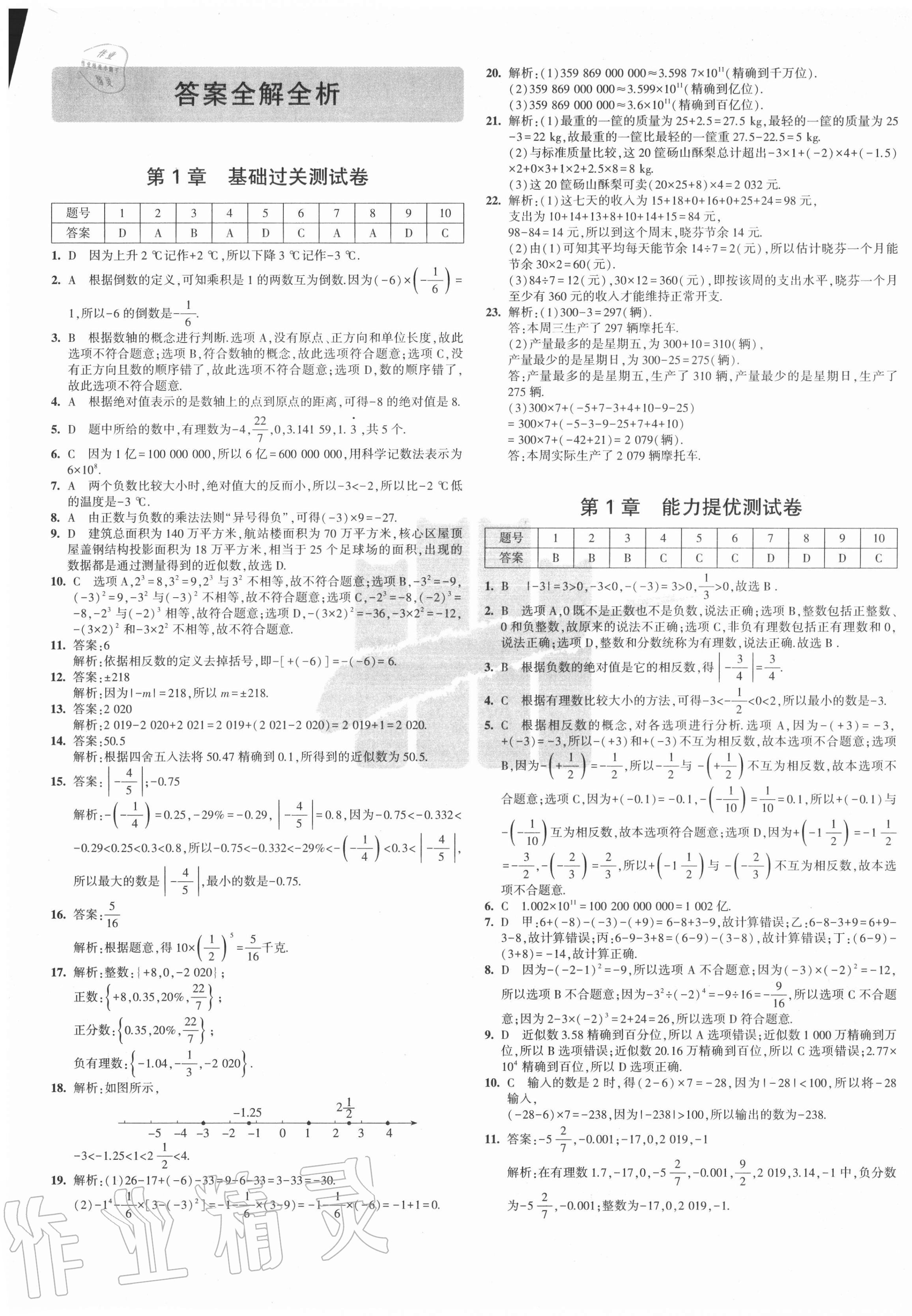 2020年5年中考3年模拟初中试卷七年级数学上册沪科版参考答案第1页