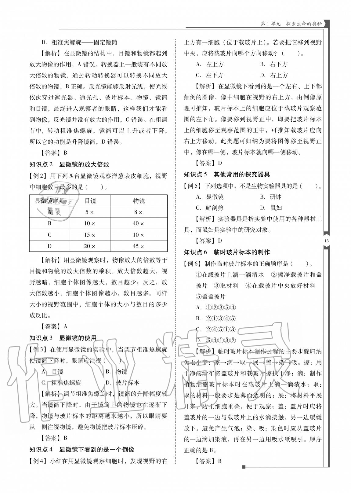 2020年云南省标准教辅优佳学案七年级生物上册苏教版 参考答案第13页